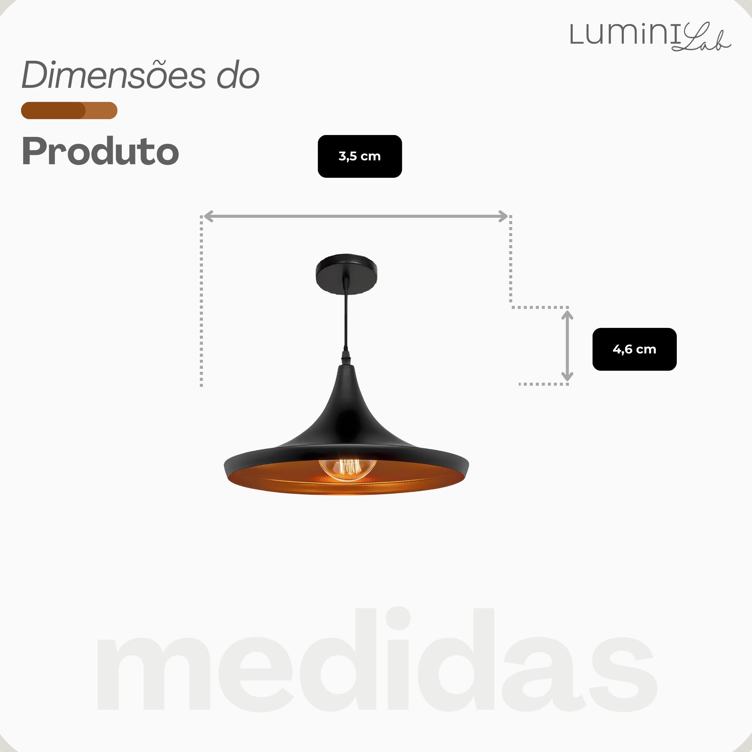 Pendente Chapeu Aluminio Teto E27 1 Luz Lumini Lab