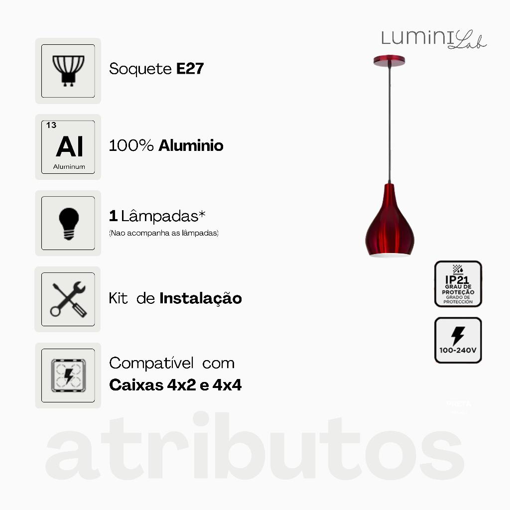 Kit 3x Pendente Nepal Aluminio Teto E27 1 Luz Lumini Lab