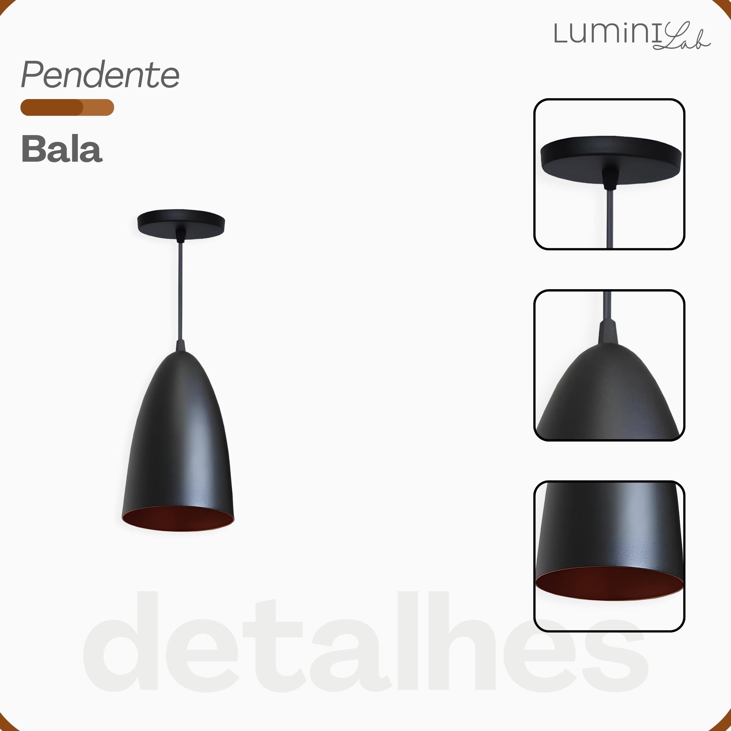 Pendente Bala Aluminio Teto E27 1 Luz Lumini Lab