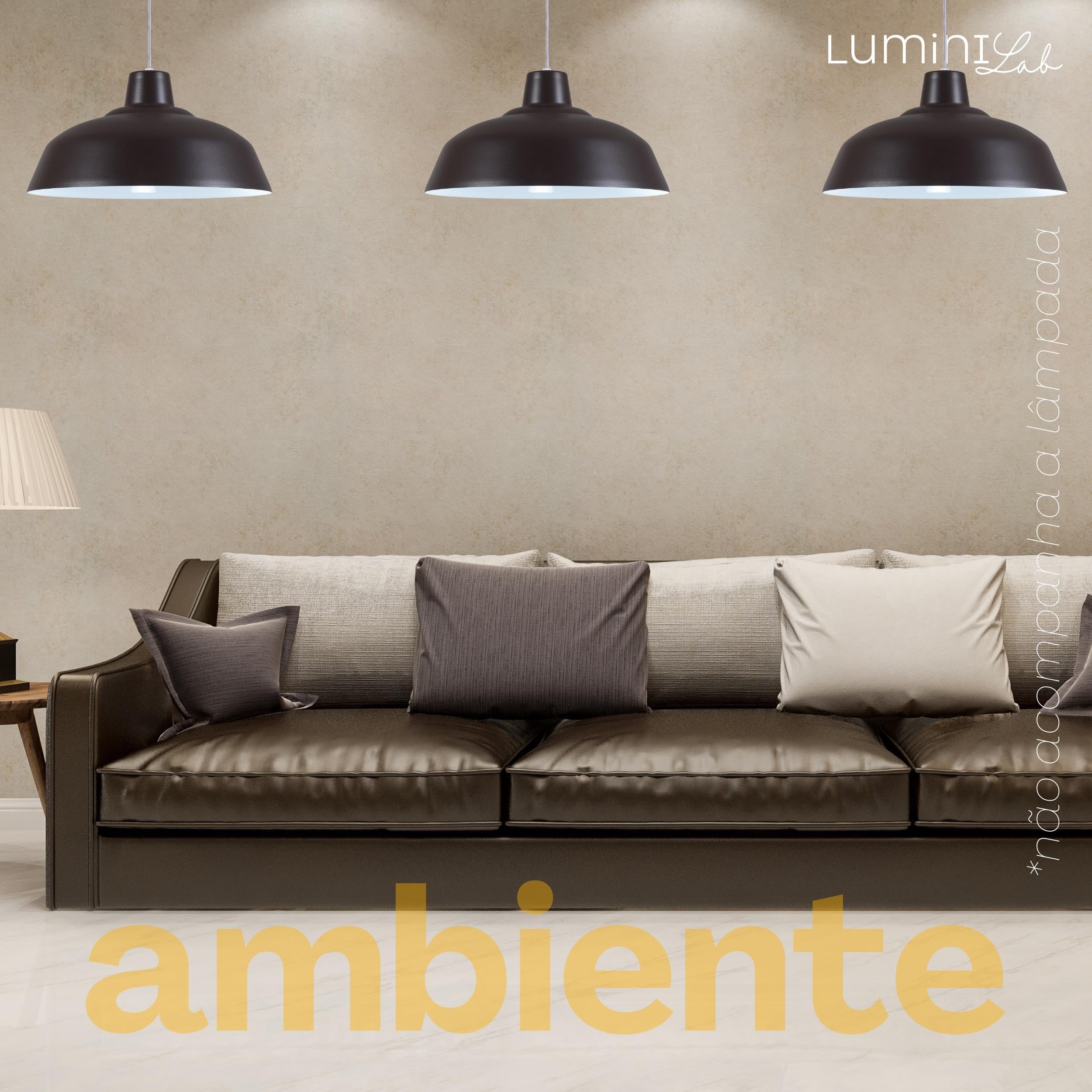 Pendente Retro Aluminio Teto Cabo 1 metro 1 Luz E27 Bivolt Lumini Lab