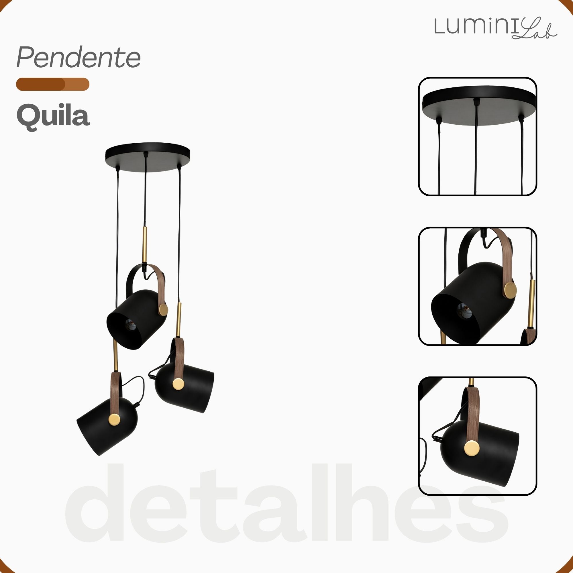 Pendente Quila Aluminio Teto Cabo 1 metro 3 Luzes GU10 Bivolt Lumini Lab