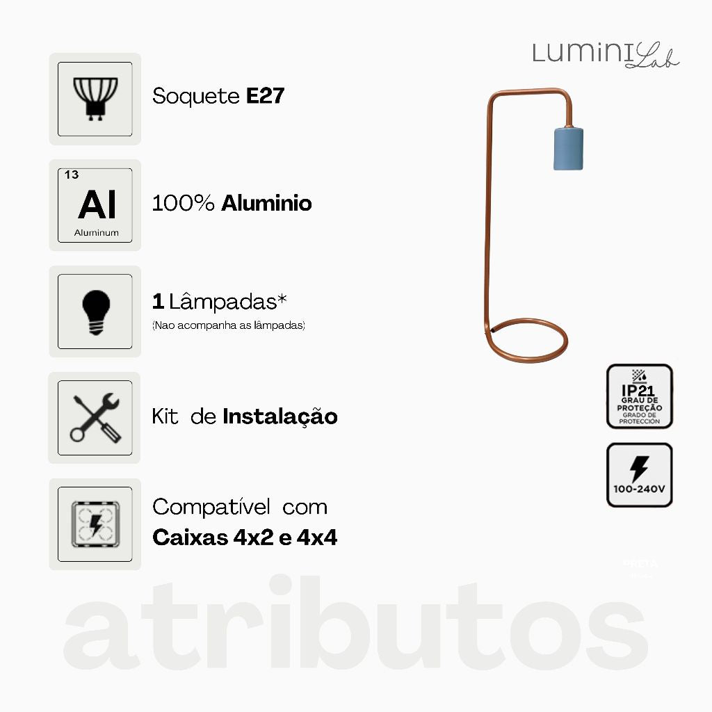 Luminaria de Mesa Forca Aluminio E27 1 Luz Fixa Lumini Lab