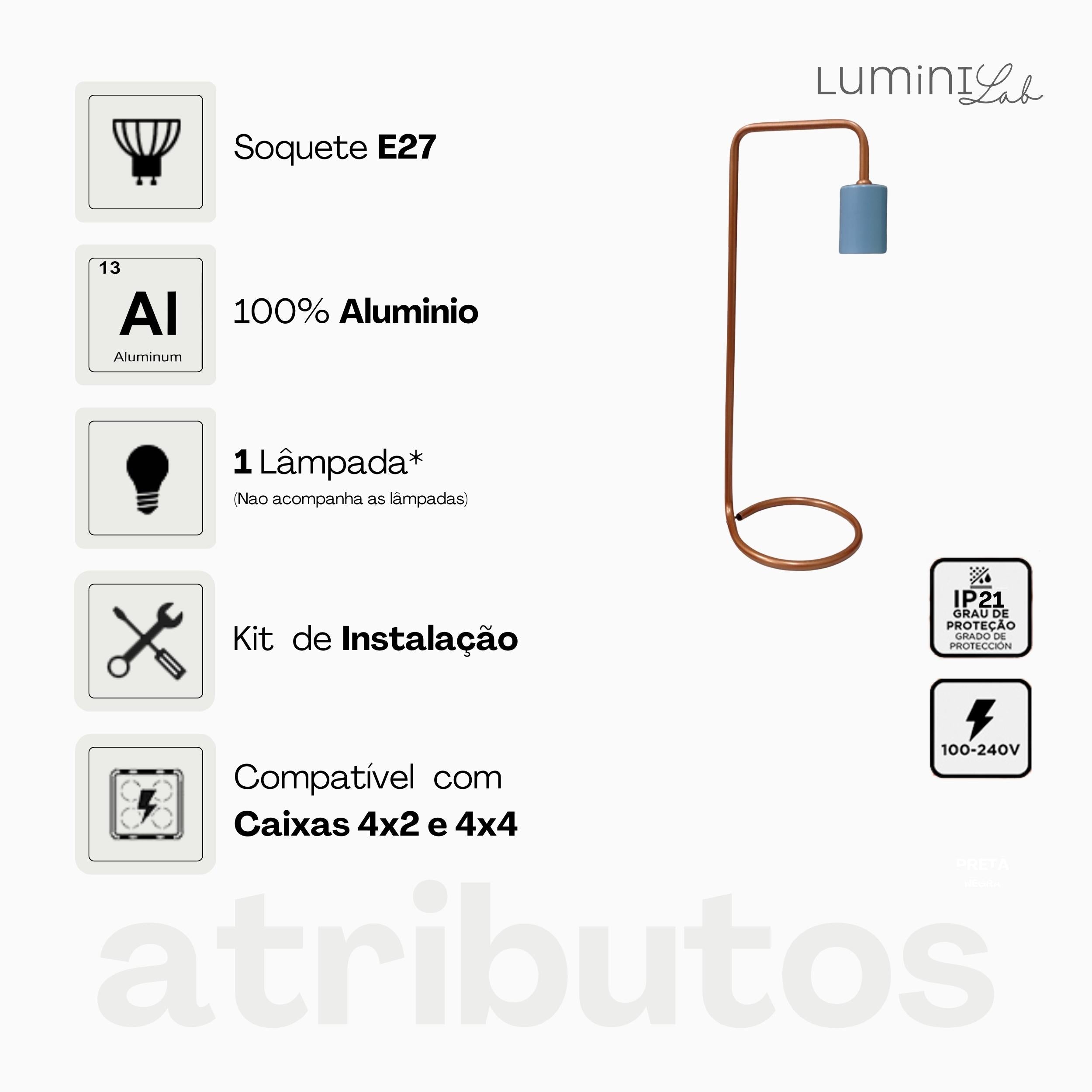 Luminaria de Mesa Forca Aluminio E27 1 Luz Fixa Lumini Lab