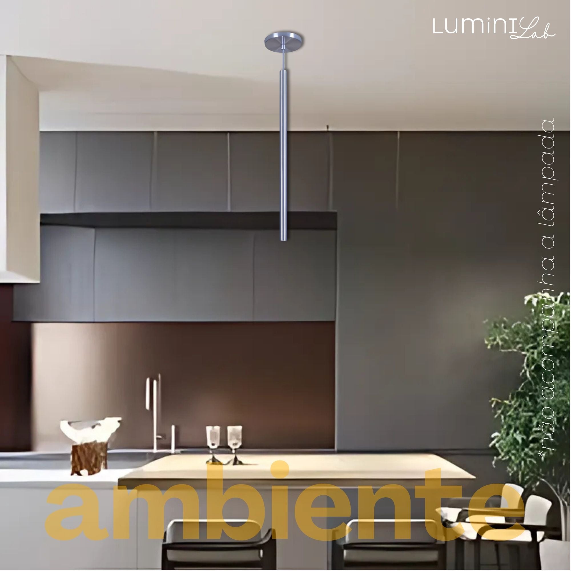 Pendente Tubinho Aluminio Teto Cabo 1 metro 1 Luz GU10 Bivolt Lumini Lab