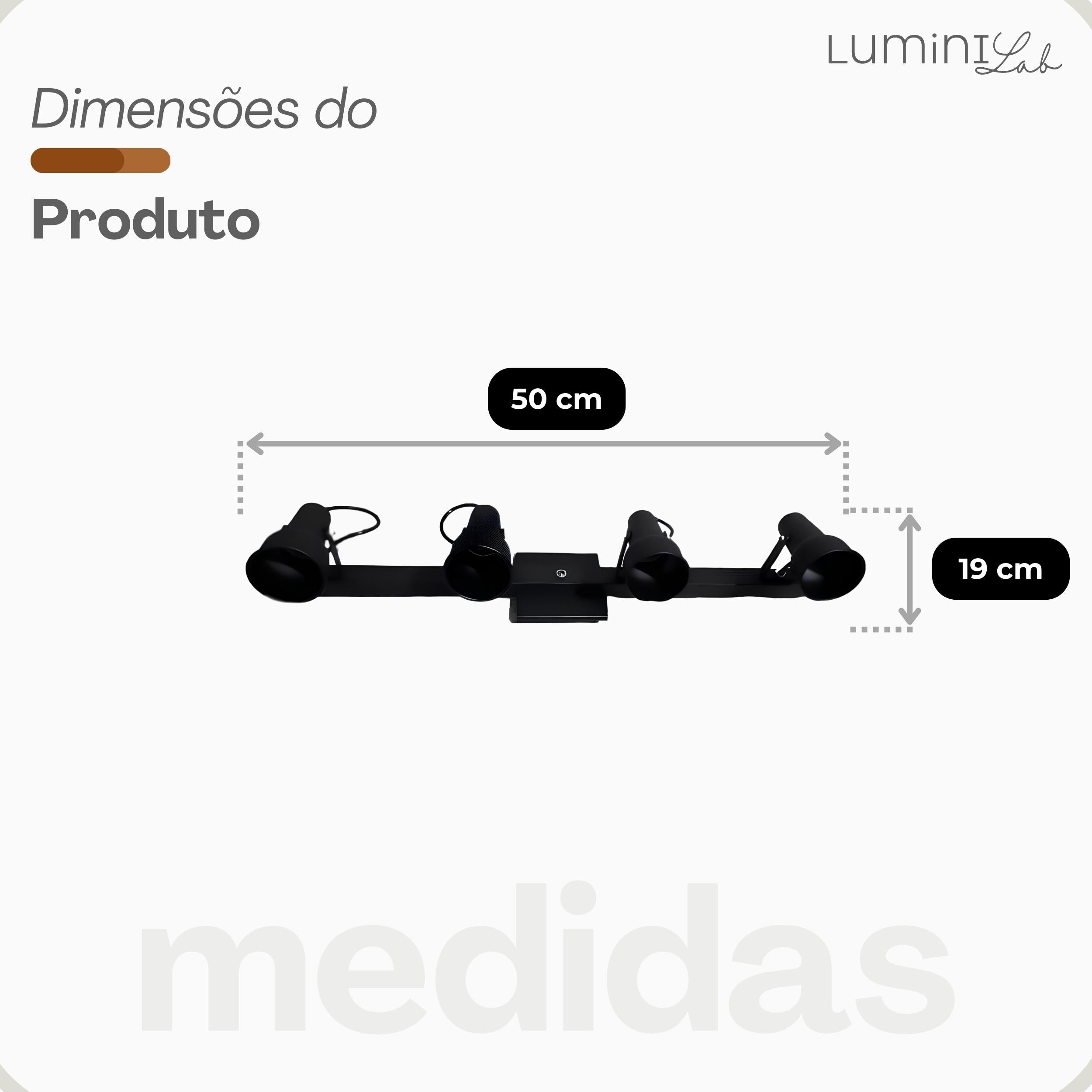 Spot Trilho PAR 20 Aluminio Teto 4 Luzes E27 Bivolt Lumini Lab