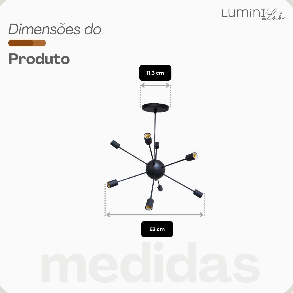 Pendente Sputnik Aluminio 8 Luzes E27 Lumini Lab