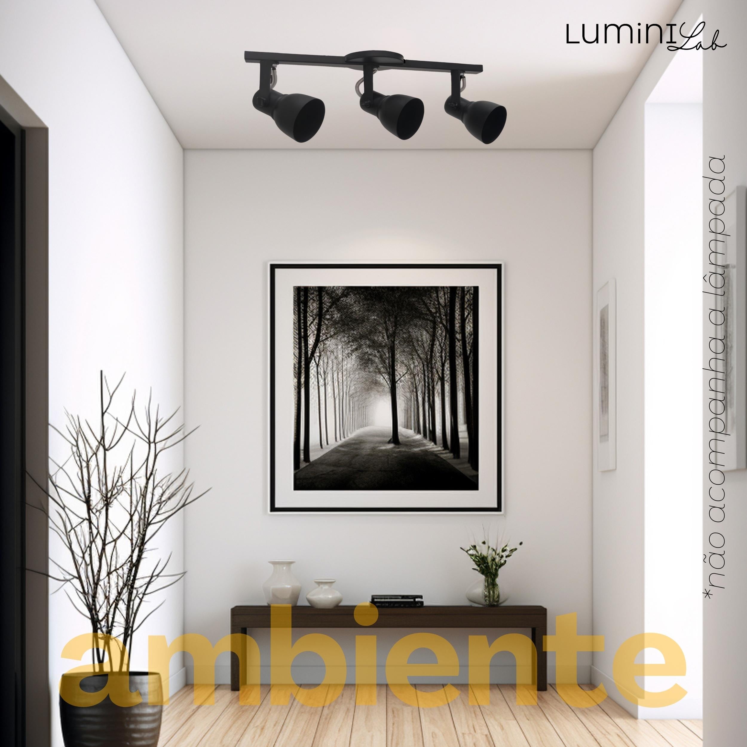 Spot Trilho Light Aluminio Teto E27 3 Luzes Lumini Lab