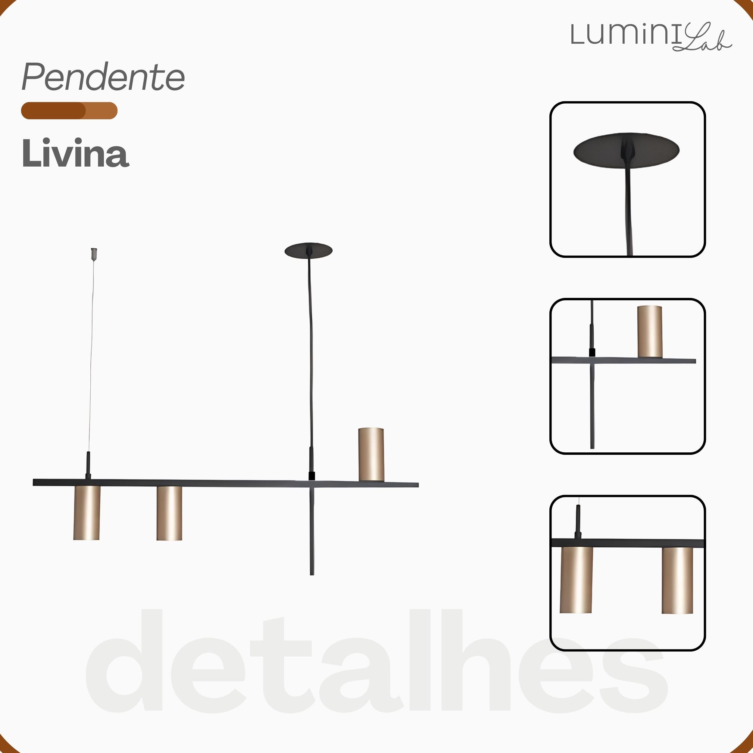 Pendente Livina Aluminio Teto Cabo 1 metro 3 Luzes GU10 Bivolt Lumini Lab