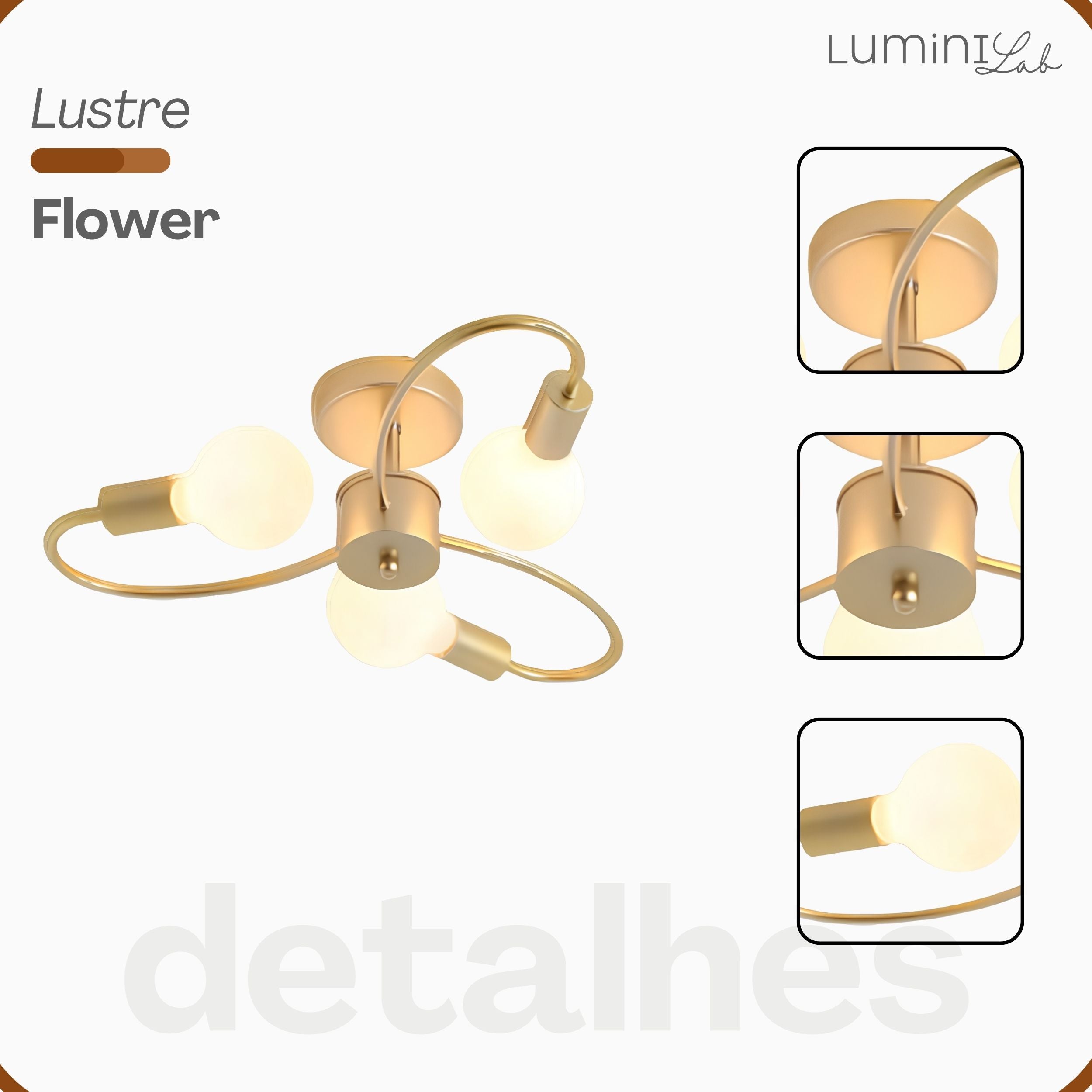Plafon Flower Aluminio Teto 3 Luzes E27 Bivolt Lumini Lab