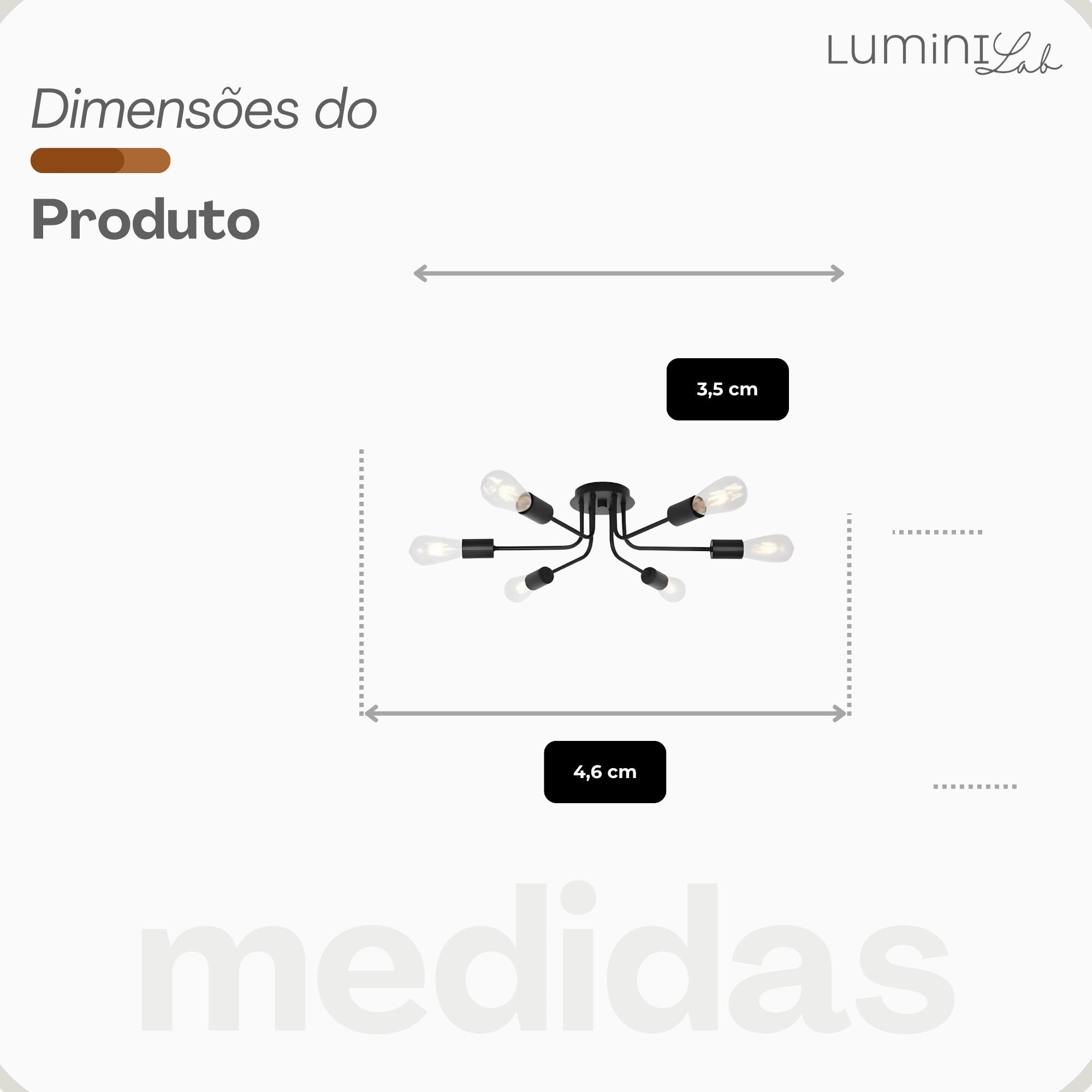 Plafon Aranha Aluminio Teto 6 Luzes E27 Bivolt Lumini Lab