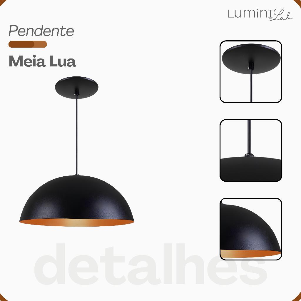 Pendente Meia Lua 38 Aluminio Teto Cabo 1 metro 1 Luz E27 Bivolt Lumini Lab