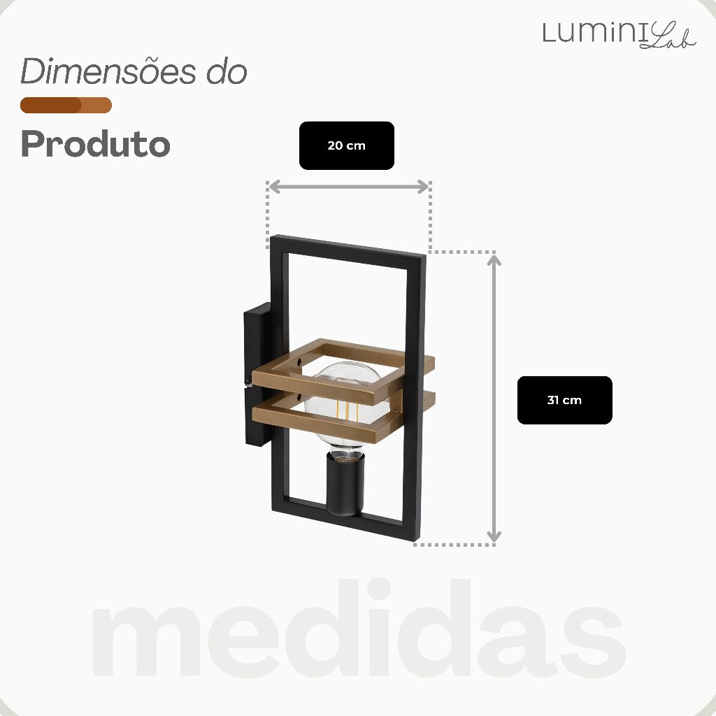 Arandela Moldura Aluminio Parede 1 Luz E27 Bivolt Lumini Lab