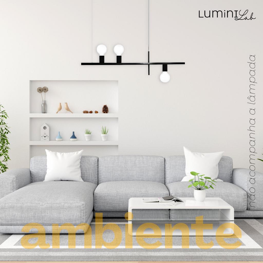 Pendente Linea Aluminio Teto Cabo 1 metro 3 Luzes E27 Bivolt Lumini Lab