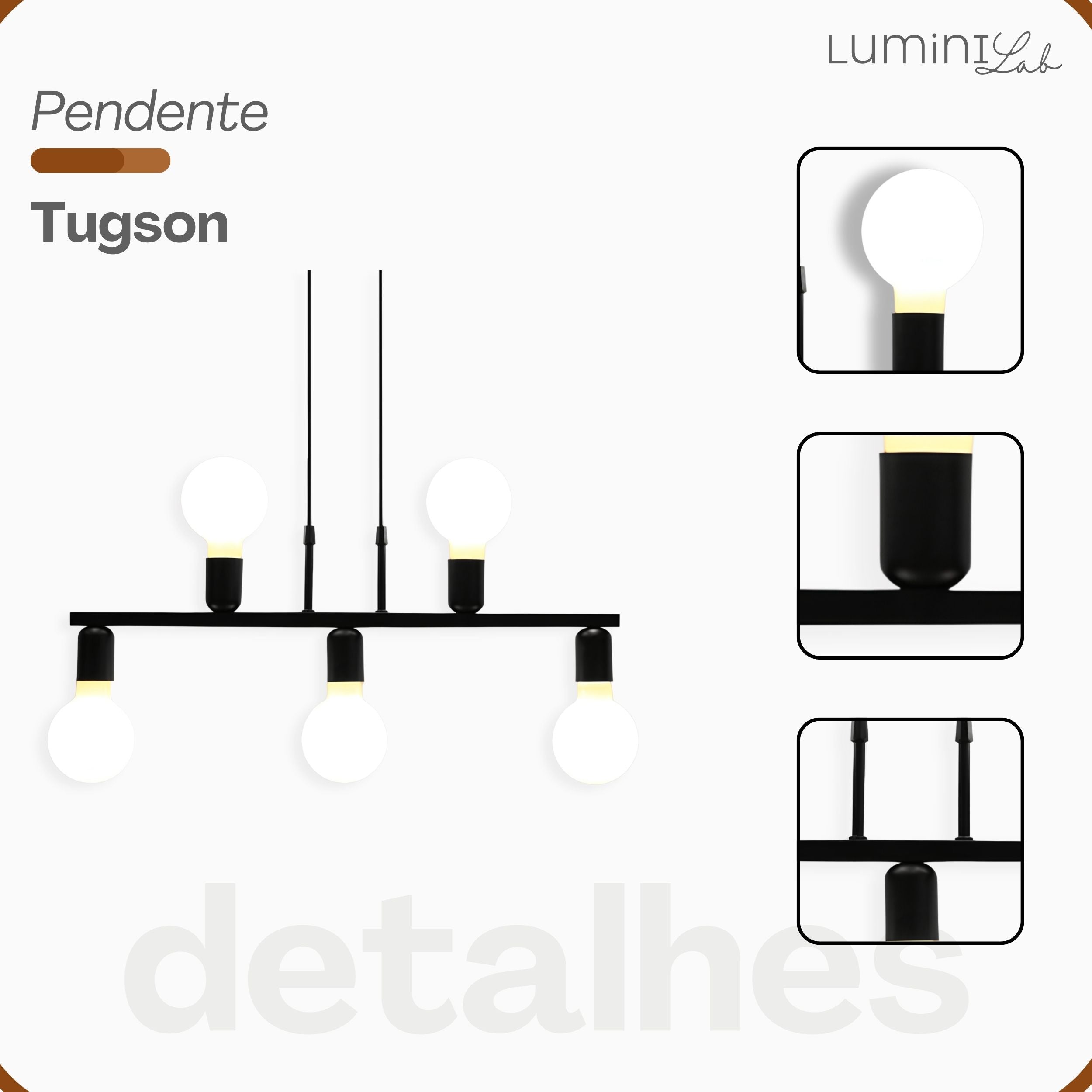 Pendente Tugson Aluminio Teto Cabo 1 metro 5 Luzes E27 Bivolt Lumini Lab