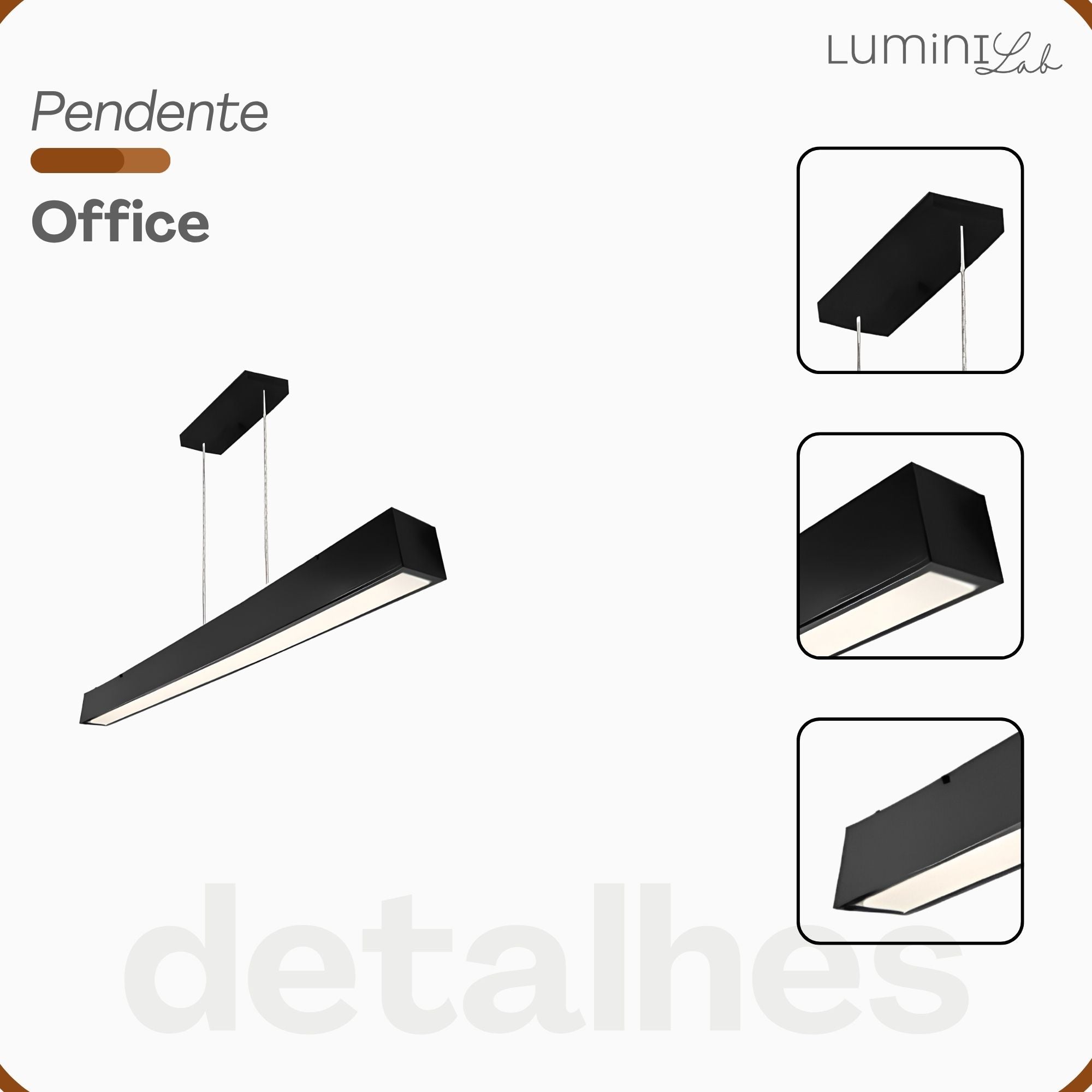 Pendente Office Aluminio Teto Cabo 1 metro 1 Luz T8 Bivolt Lumini Lab