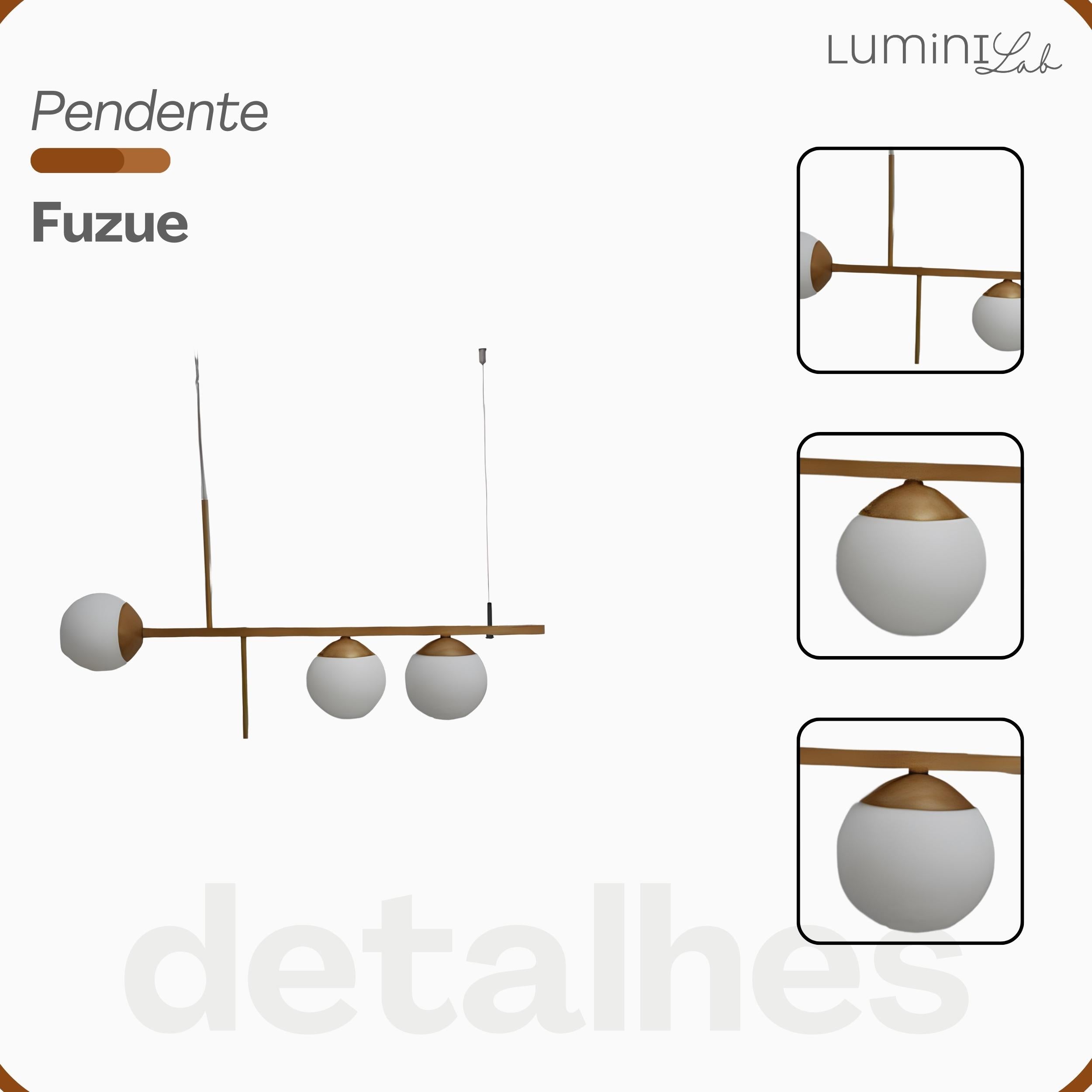 Pendente Fuzue Aluminio Teto Cabo 1 metro 3 Luzes G9 D12 Bivolt Lumini Lab