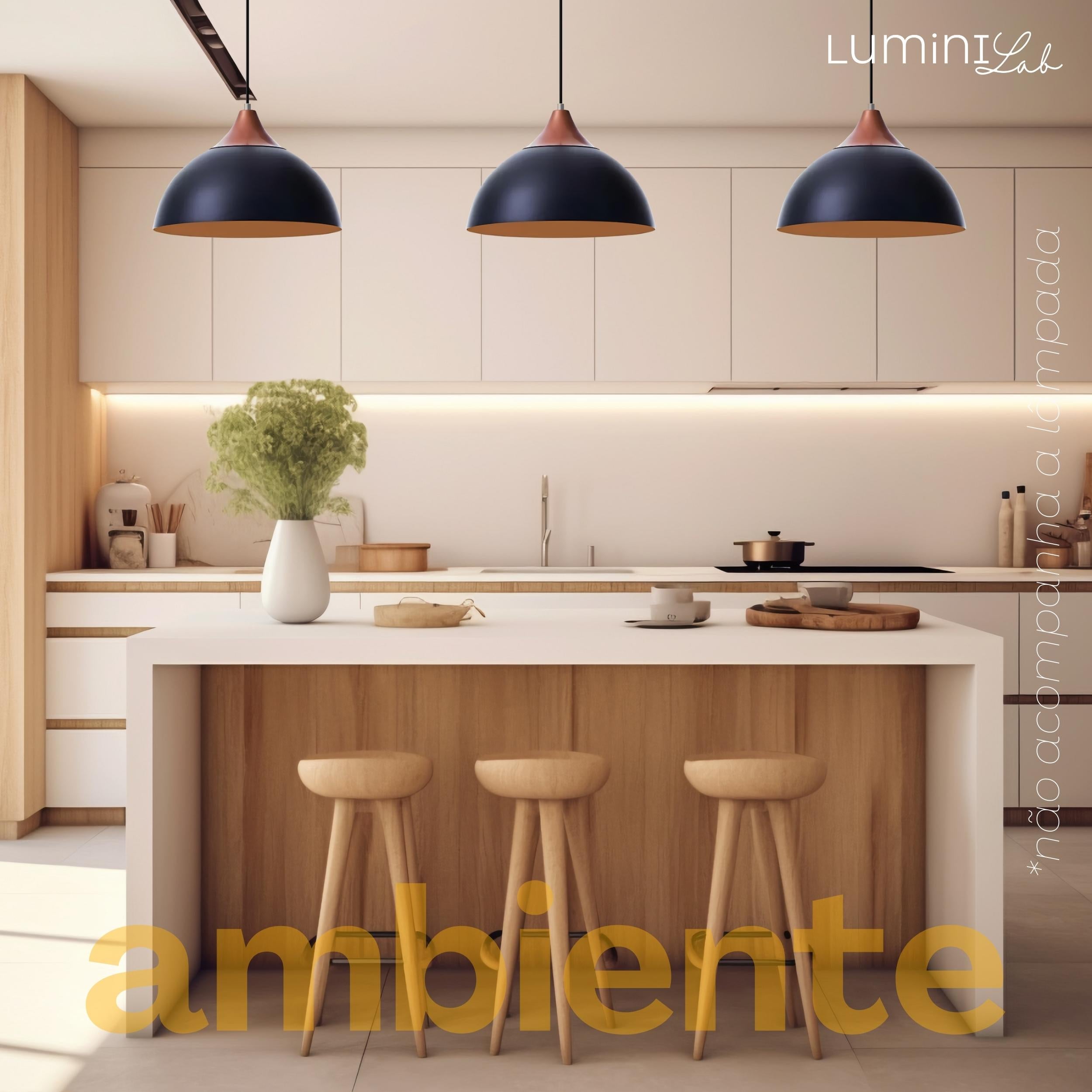 Pendente Industrial Roma Aluminio Teto Cabo 1 metro 1 Luz E27 Bivolt Lumini Lab