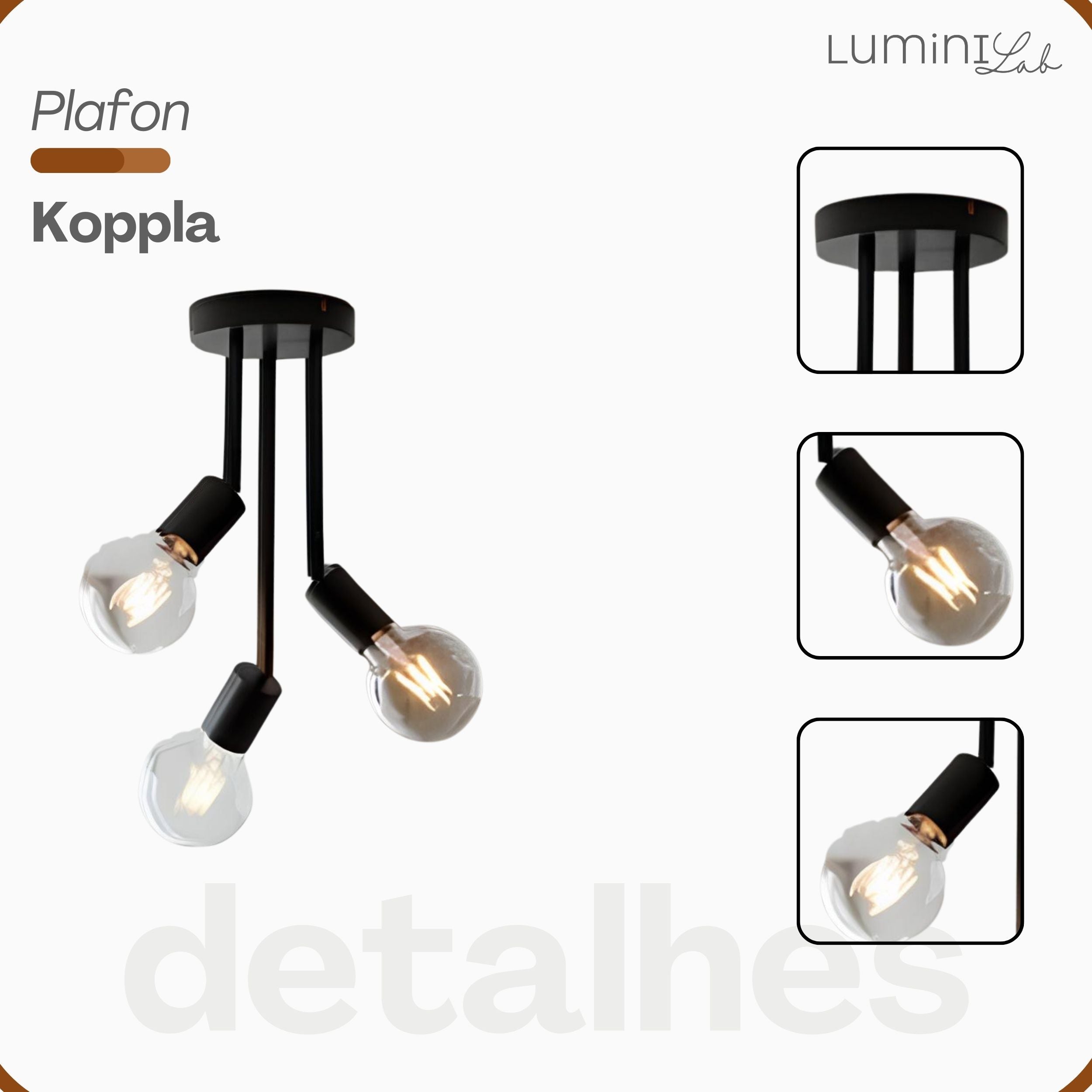 Plafon Koppla Aluminio Teto 3 Luzes E27 Bivolt Lumini Lab