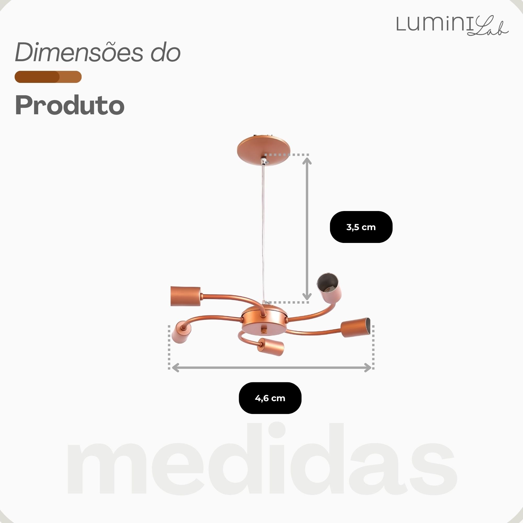 Pendente Master Aluminio Teto Cabo 1 metro 5 Luzes E27 Bivolt Lumini Lab