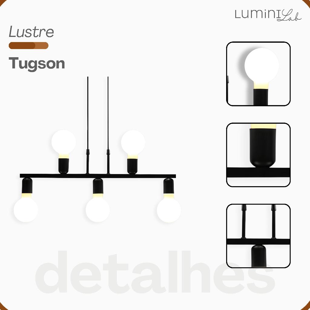 Pendente Tugson Aluminio Teto Cabo 1 metro 5 Luzes E27 Bivolt Lumini Lab