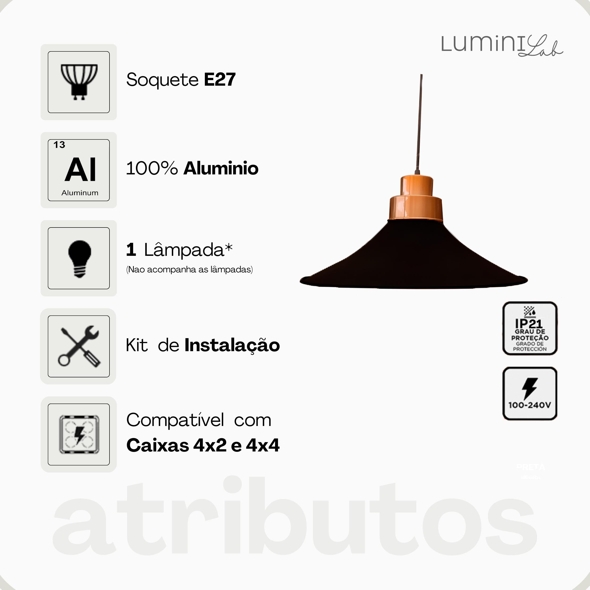 Pendente Prato Show Aluminio Teto E27 1 Luz Lumini Lab