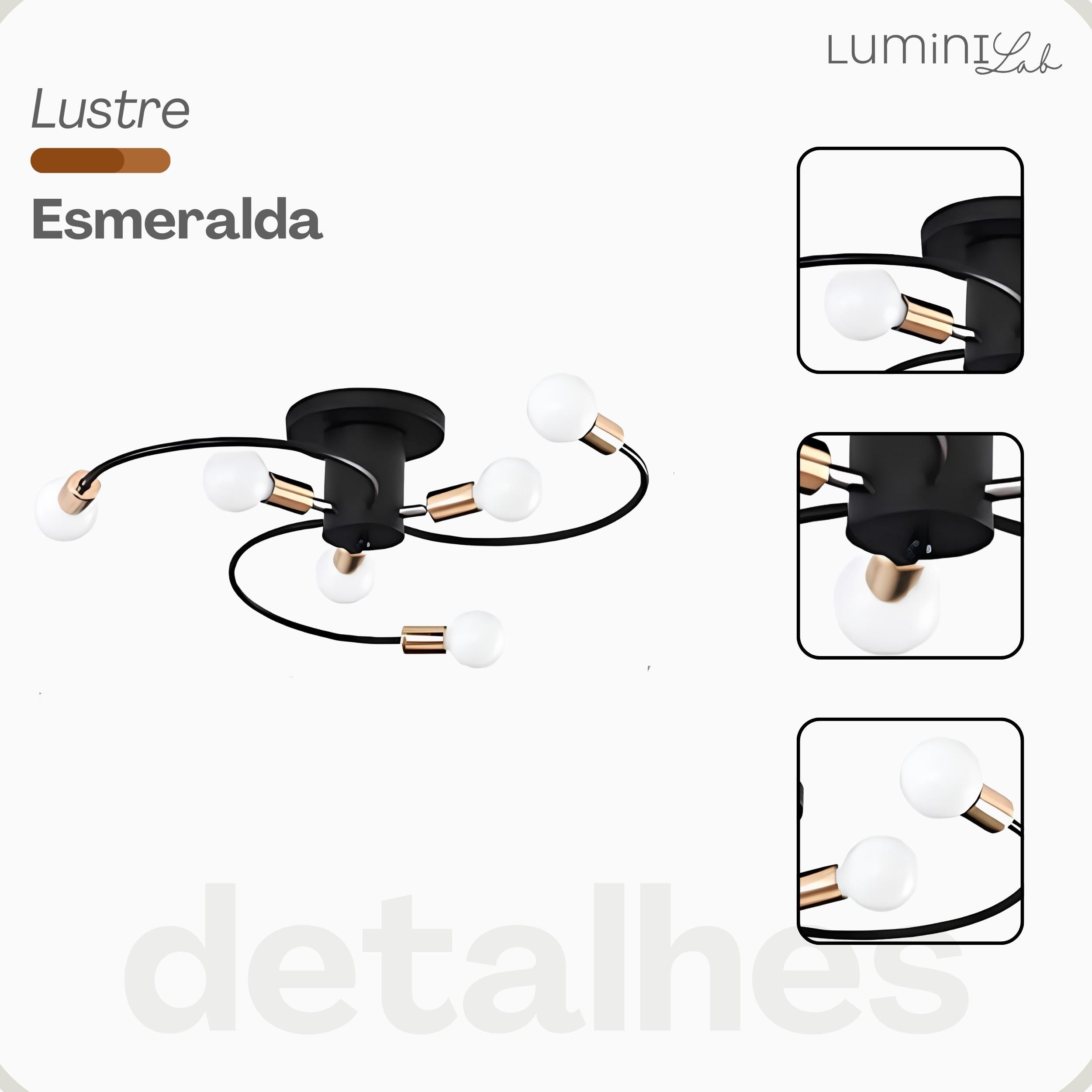 Plafon Esmeralda Aluminio Teto E27 6 Luzes Lumini Lab
