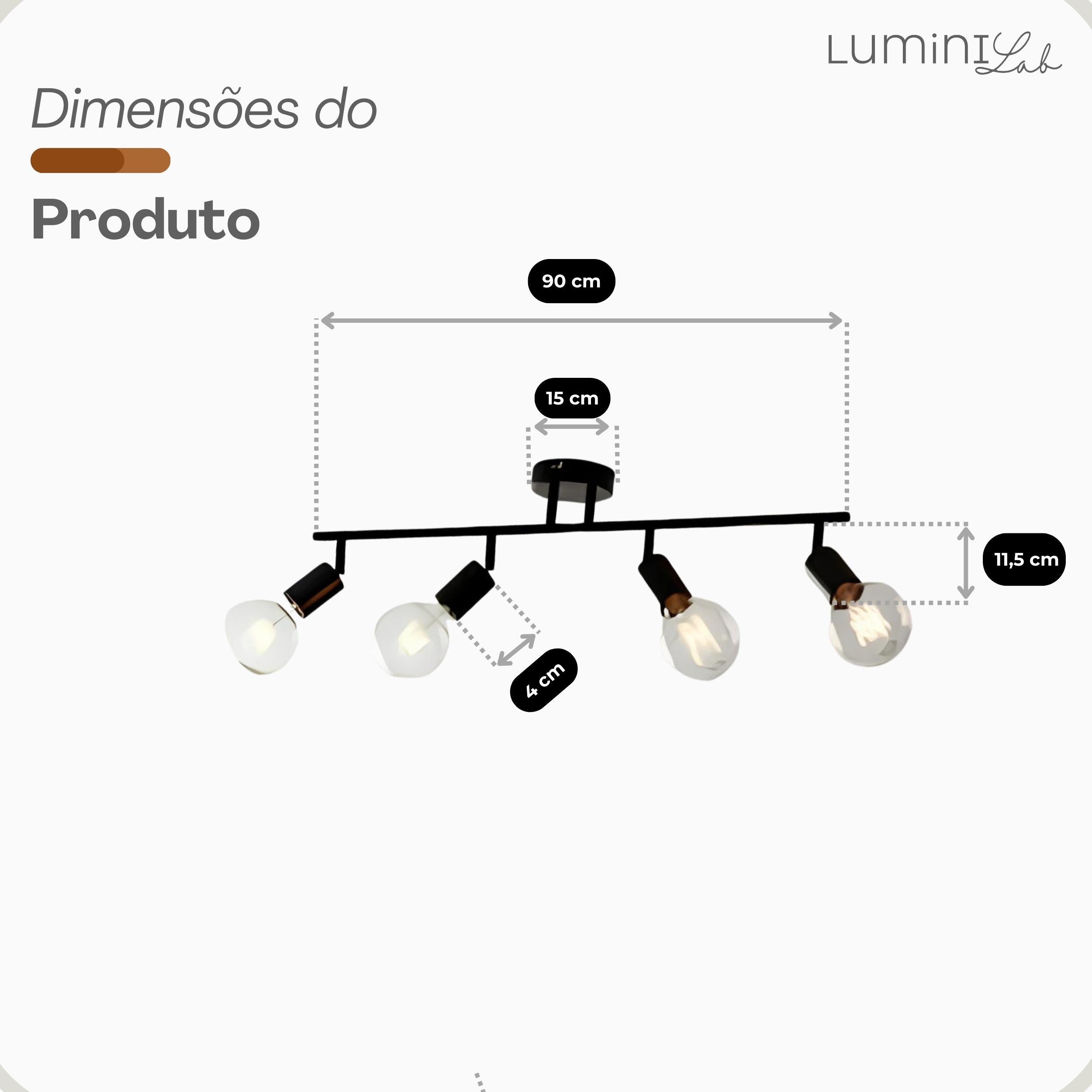 Spot Trilho Koppla Aluminio Teto E27 4 Luzes Lumini Lab