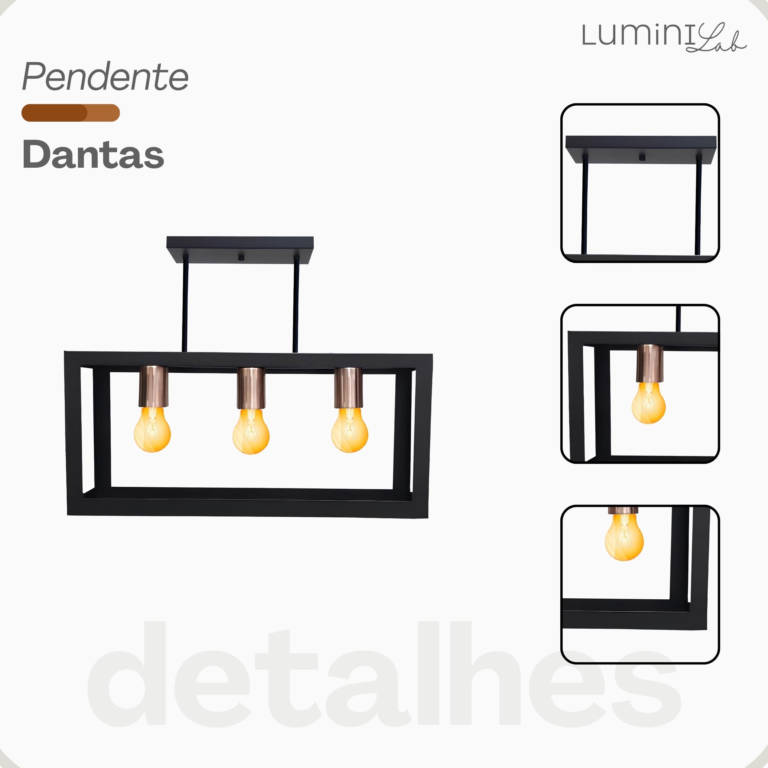 Pendente Dantas Aluminio Teto E27 3 Luzes Lumini Lab
