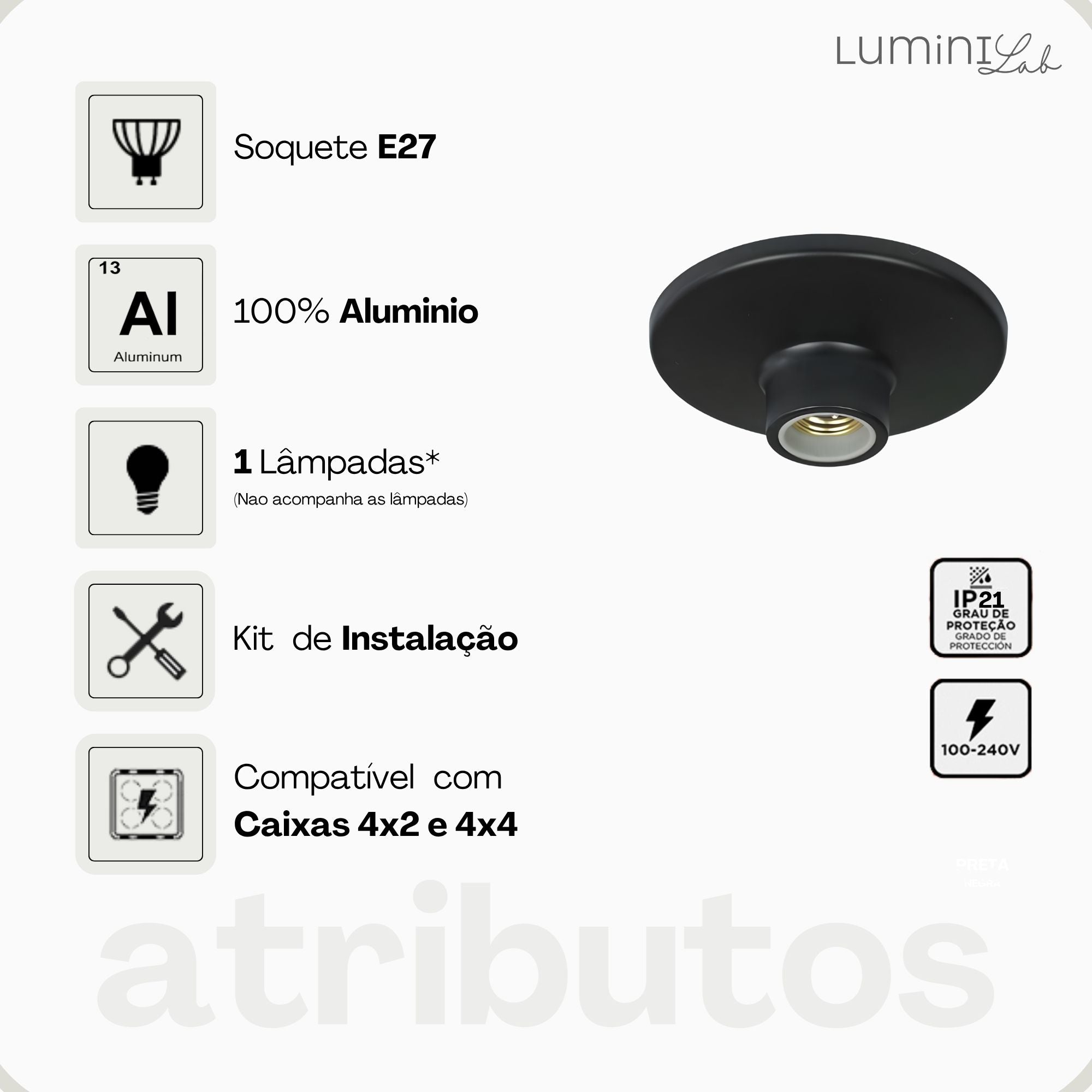 Plafon Plafonier Aluminio Teto E27 1 Luz Lumini Lab