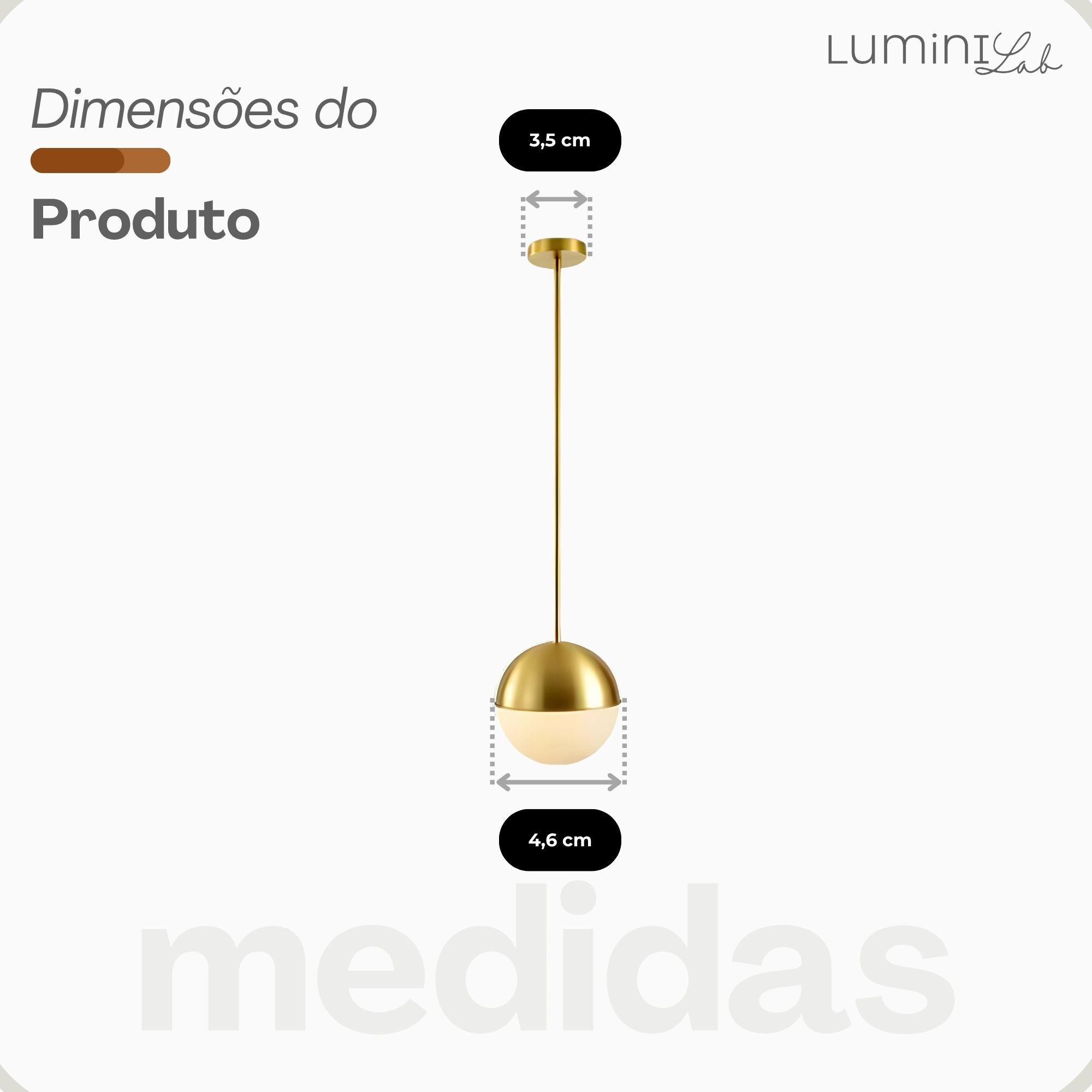Pendente Bolinha Aluminio Teto Cabo 1 metro 1 Luz G9 D12 Bivolt Lumini Lab