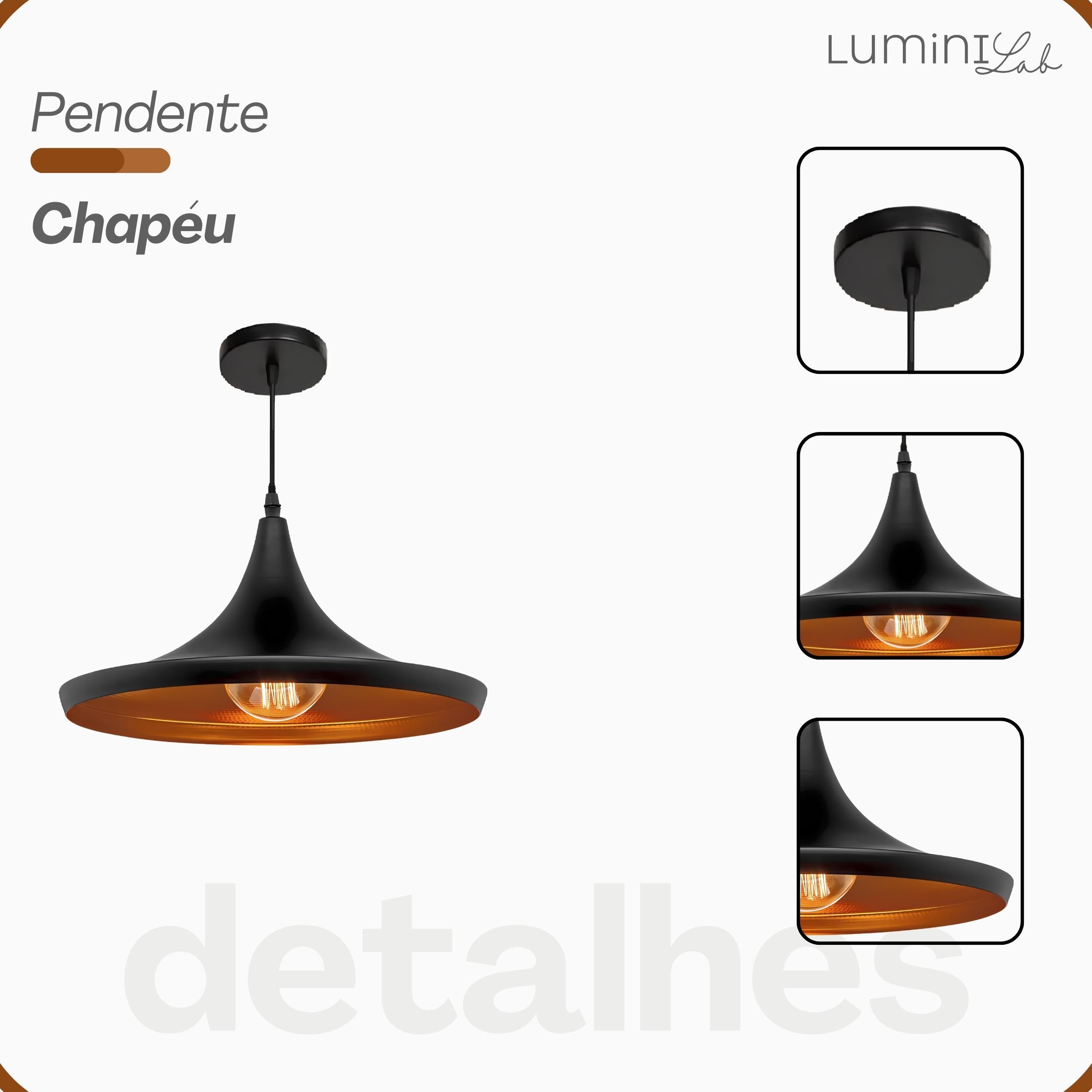 Pendente Chapeu Aluminio Teto E27 1 Luz Lumini Lab