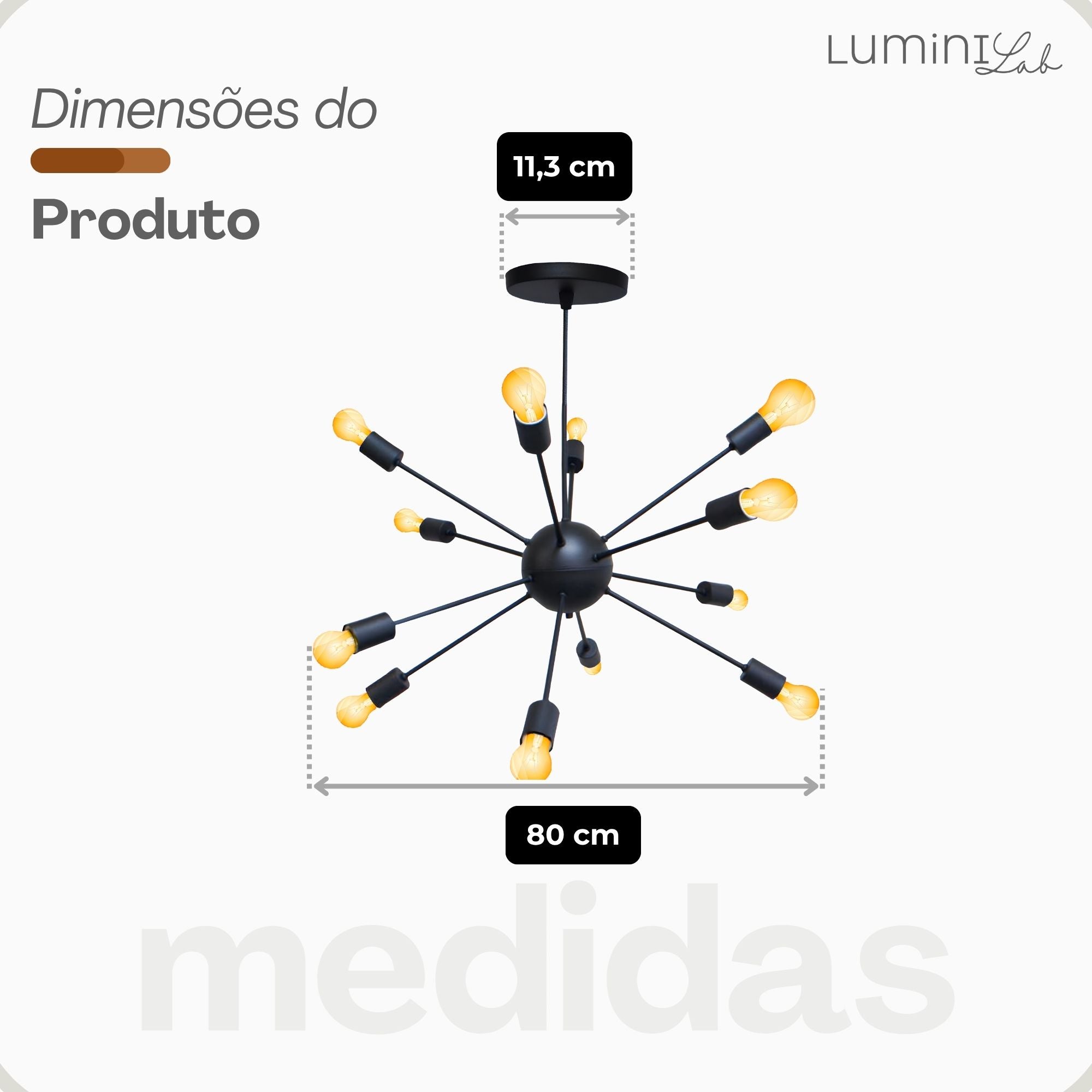 Pendente Sputnik Aluminio Teto E27 12 Luzes Lumini Lab
