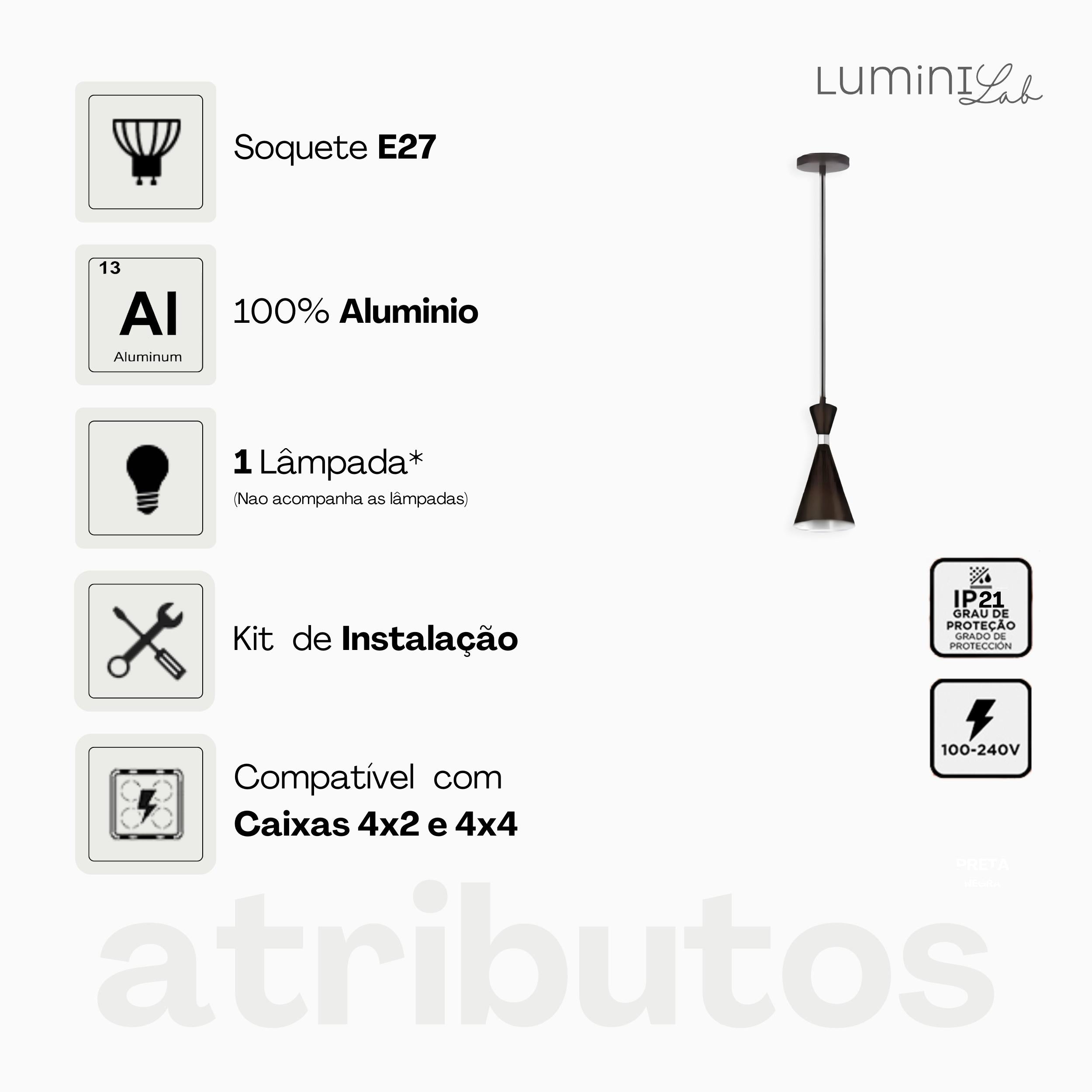 Pendente Cabana Aluminio Teto E27 1 Luz Lumini Lab