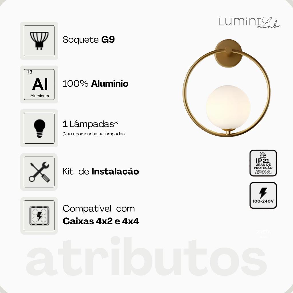 Arandela Arco Aluminio Parede 1 Luz G9 D12 Bivolt Lumini Lab