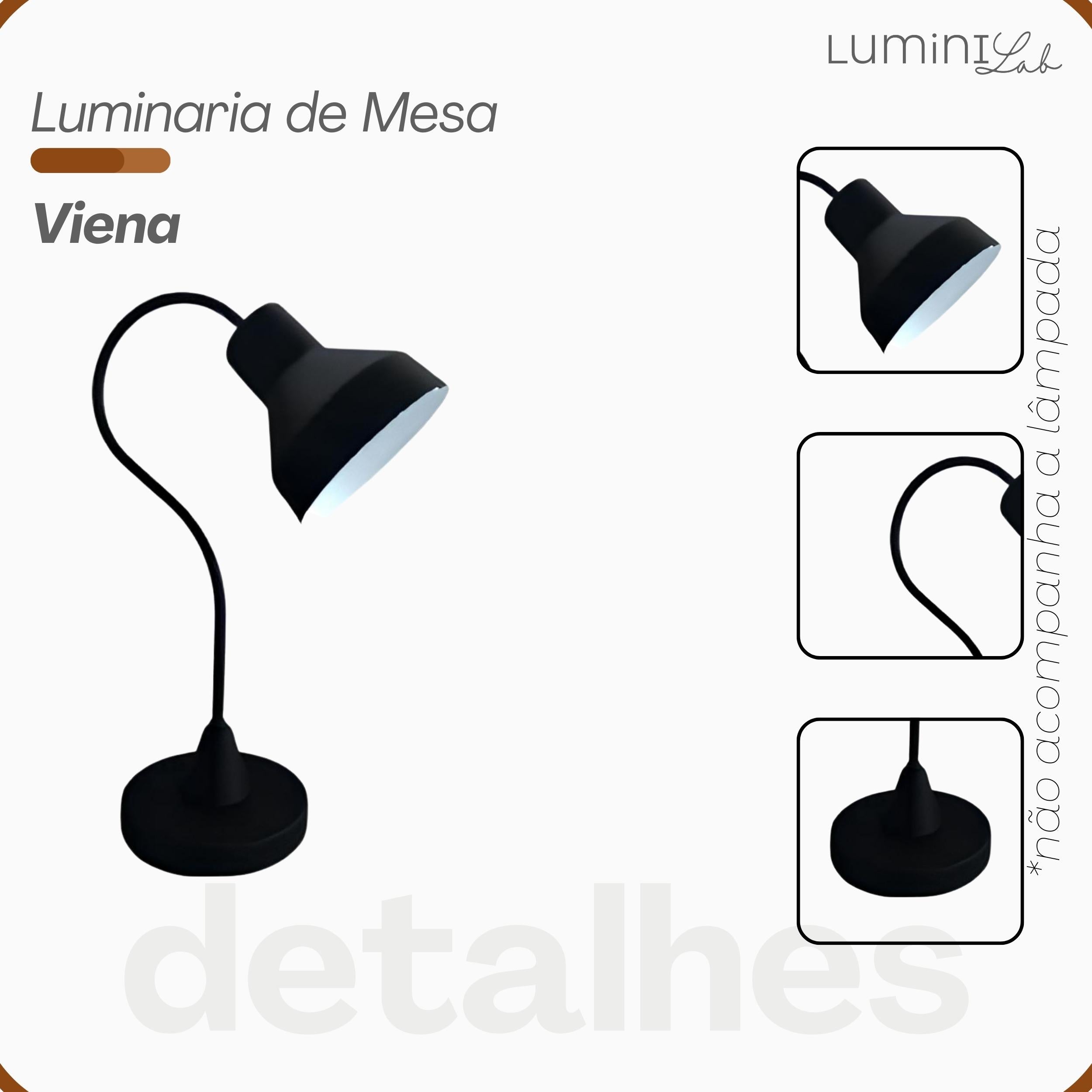 Luminaria de Mesa Viena Aluminio E27 1 Luz Fixa Lumini Lab