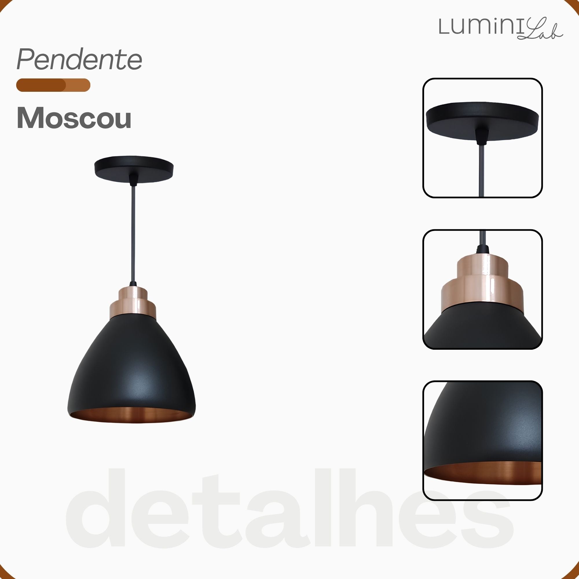 Pendente Moscou Aluminio Teto E27 1 Luz Lumini Lab