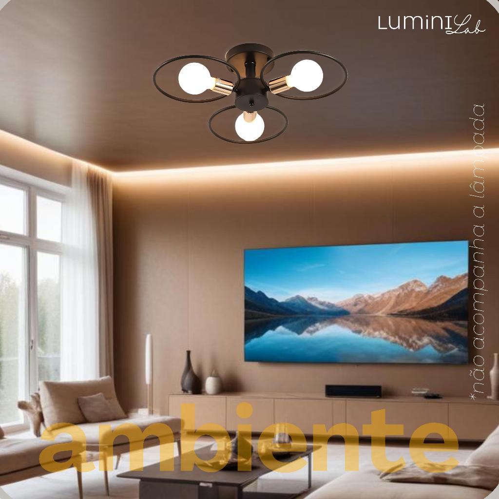 Plafon Tres Arcos Aluminio Teto E27 3 Luzes Lumini Lab