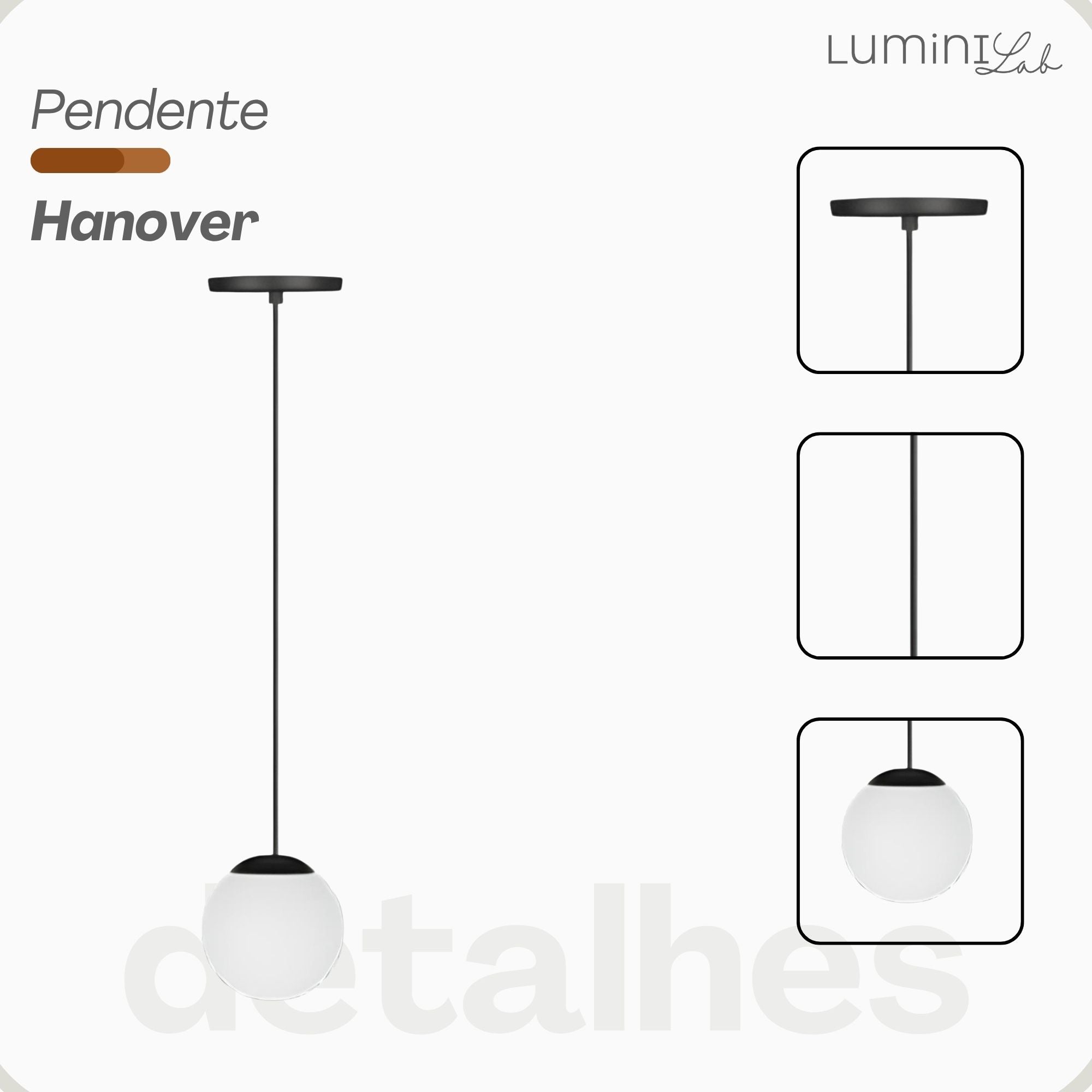 Pendente Hanover Aluminio D15 Teto E27 1 Luz Lumini Lab