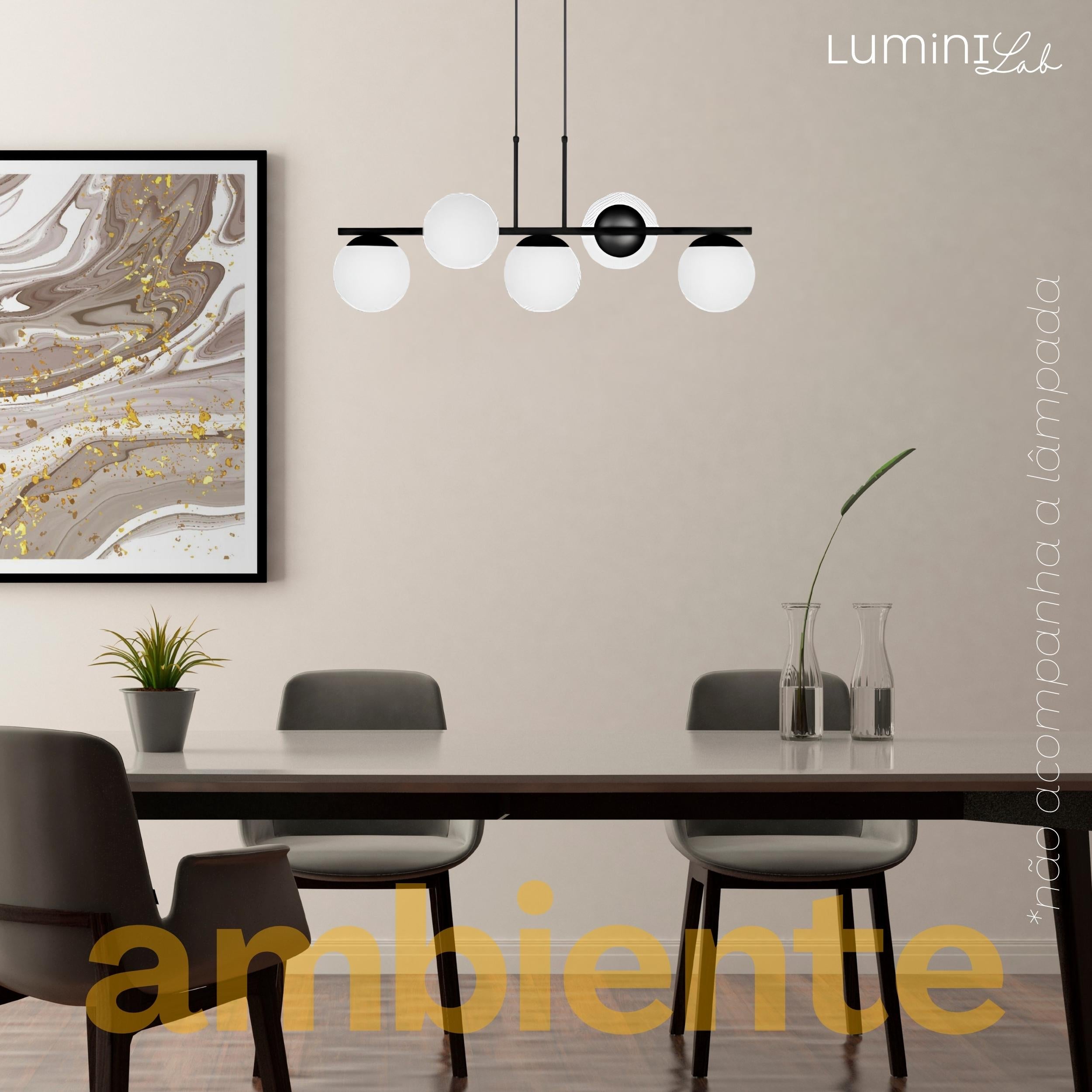 Pendente Hanover Aluminio D15 Teto E27 5 Luzes Lumini Lab