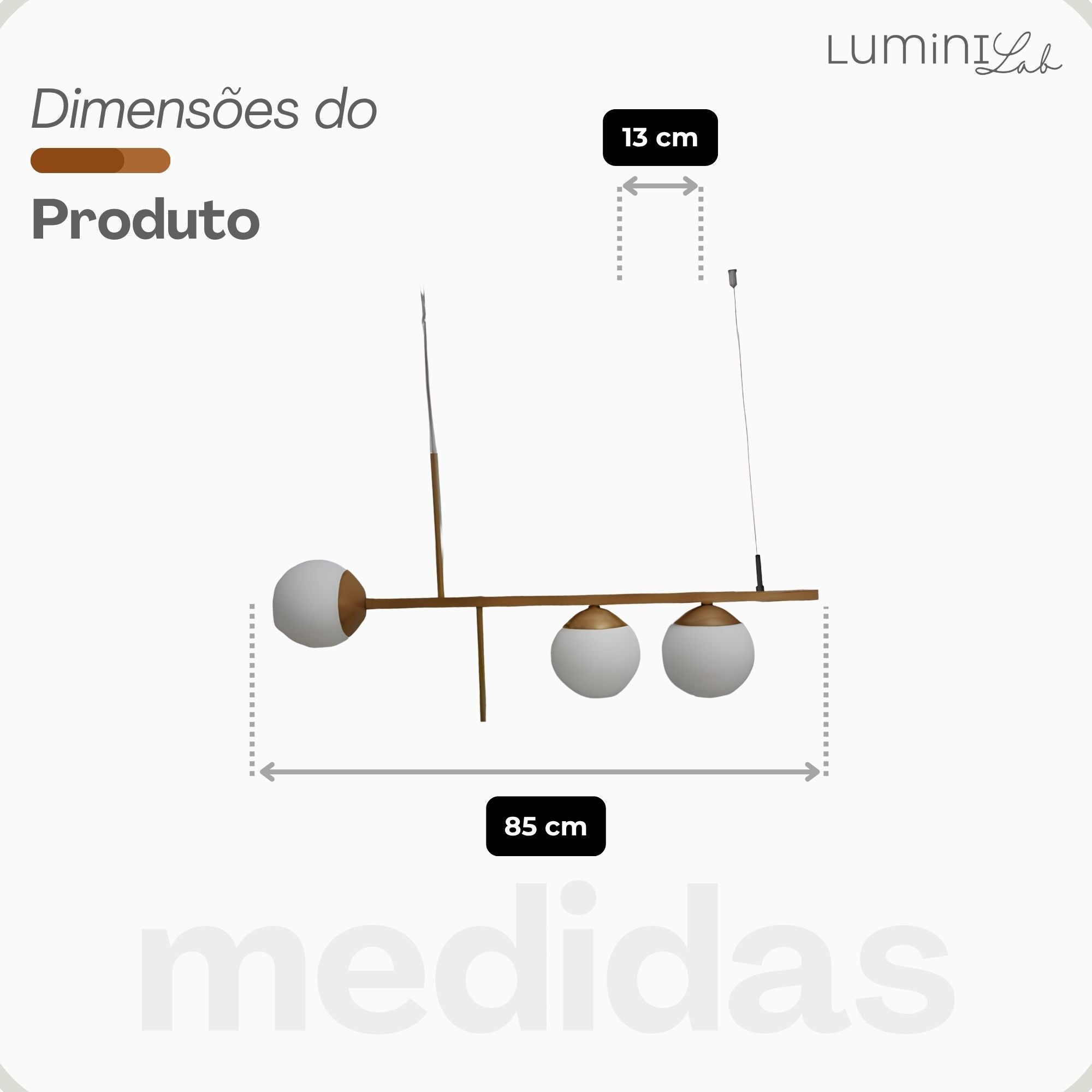 Pendente Fuzue Aluminio Teto Cabo 1 metro 3 Luzes G9 D12 Bivolt Lumini Lab