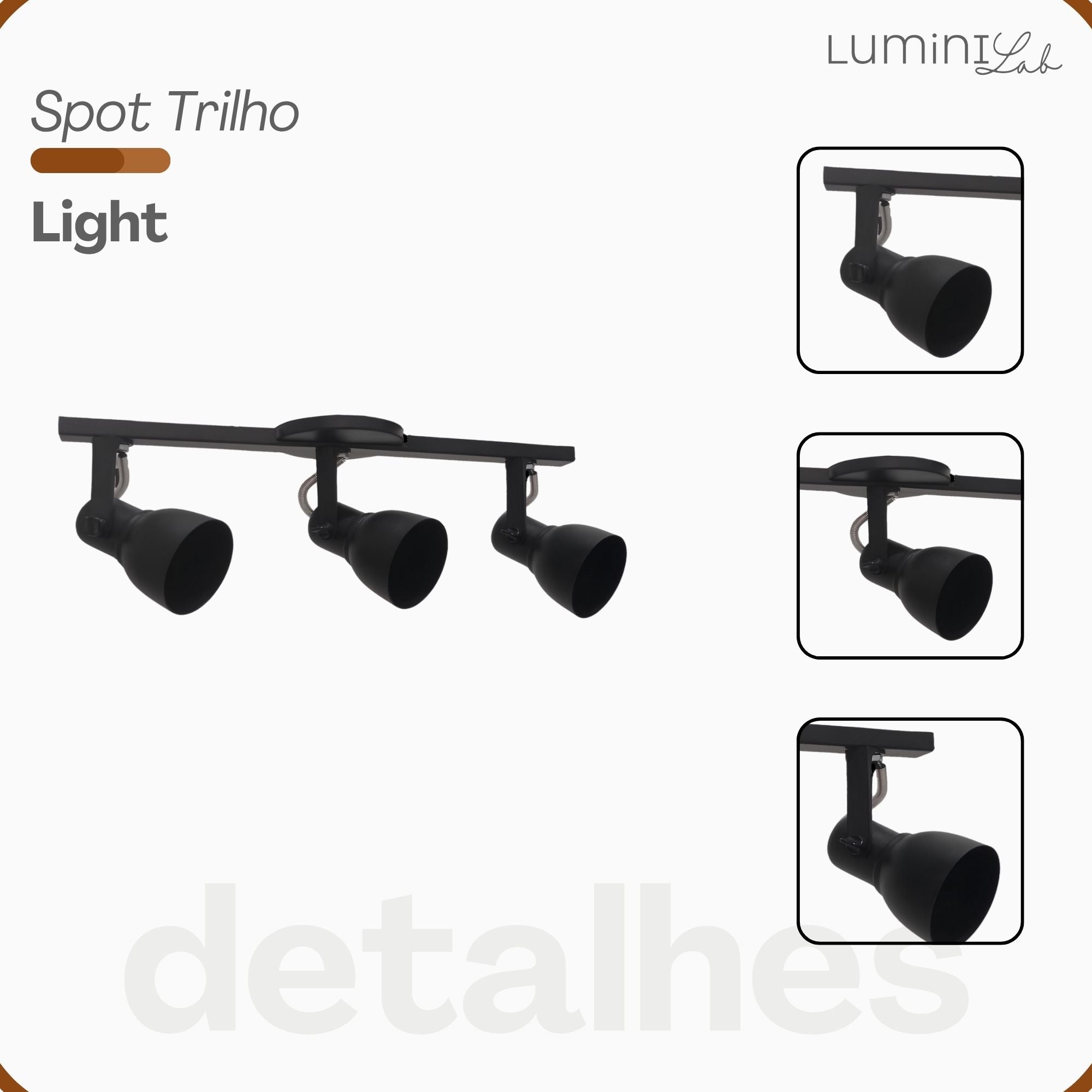 Spot Trilho Light Aluminio Teto E27 3 Luzes Lumini Lab