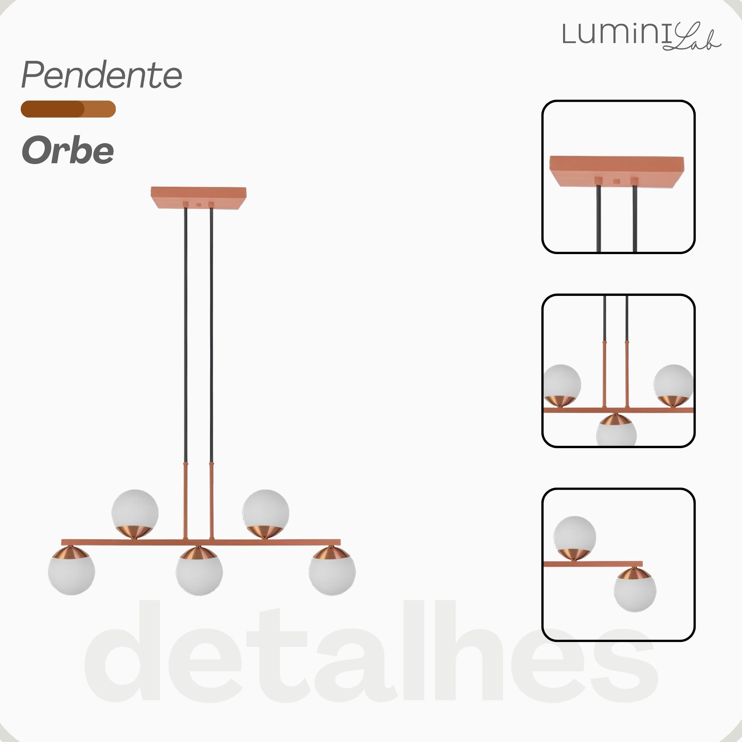 Pendente Orbe Aluminio Teto Cabo 1 metro 5 Luzes G9 D12 Bivolt Lumini Lab