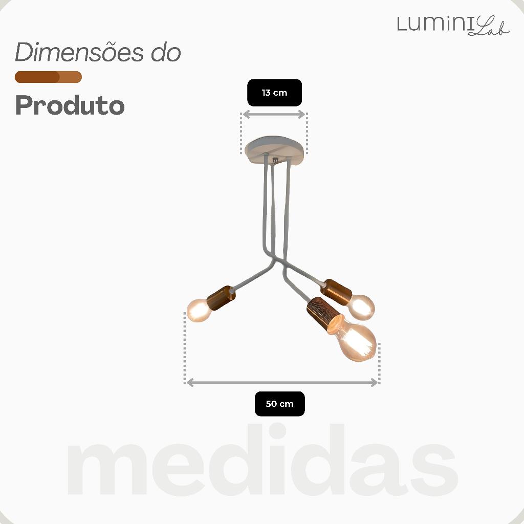 Plafon Lumiviva Aluminio Teto 3 Luzes E27 Bivolt Lumini Lab
