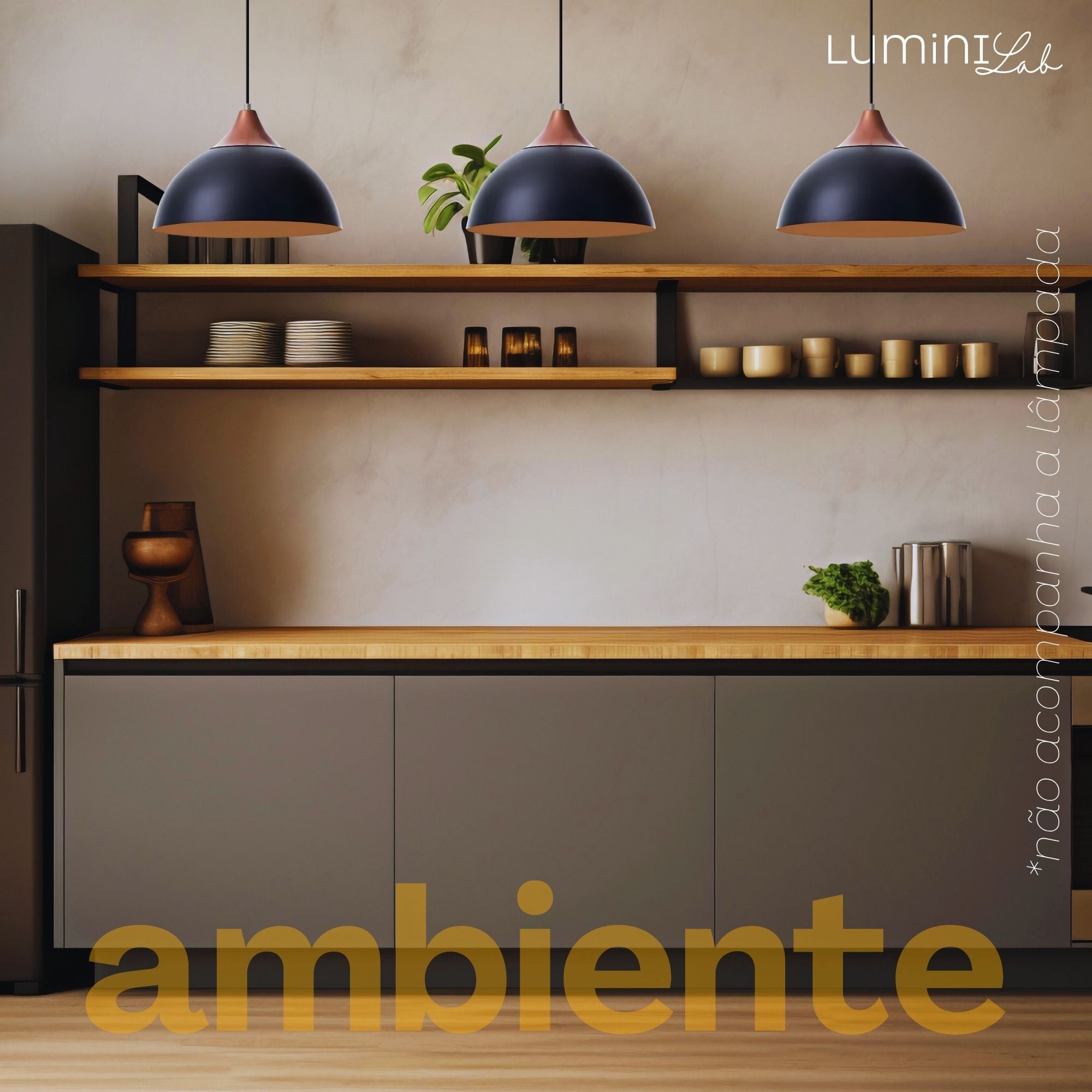 Pendente Industrial Roma Aluminio Teto Cabo 1 metro 1 Luz E27 Bivolt Lumini Lab