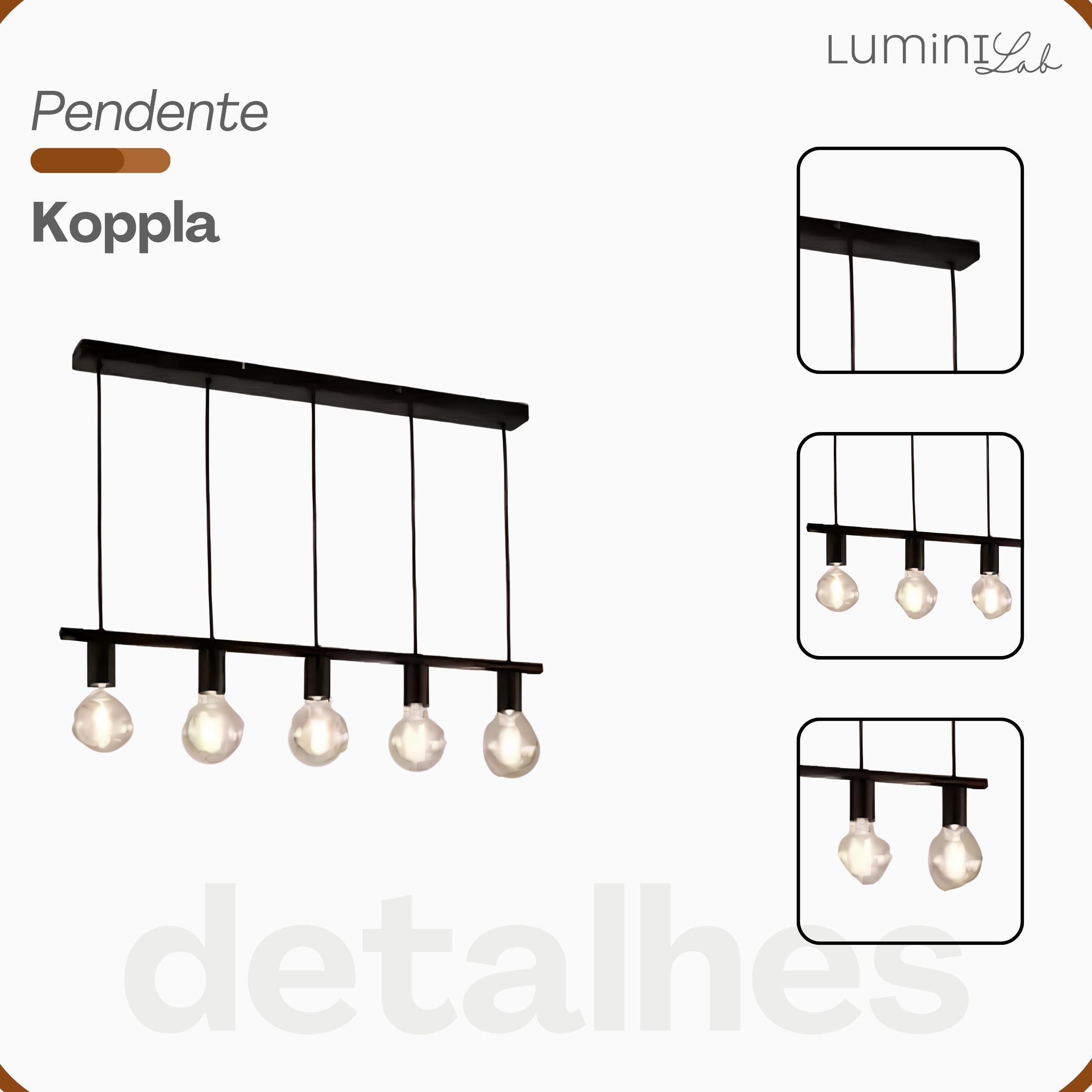 Pendente Koppla Aluminio Teto Cabo 1 metro 5 Luzes E27 Bivolt Lumini Lab
