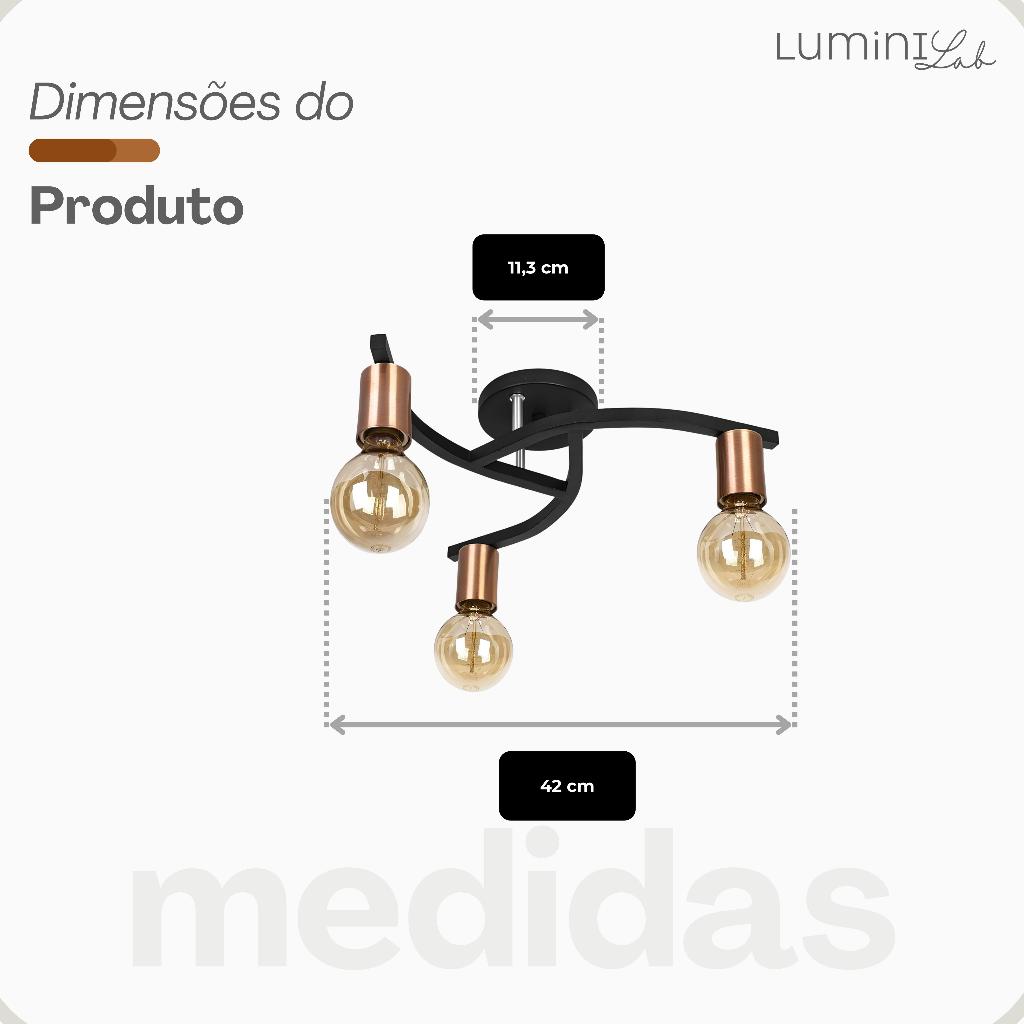 Plafon Marrakesh Aluminio Teto E27 3 Luzes Lumini Lab