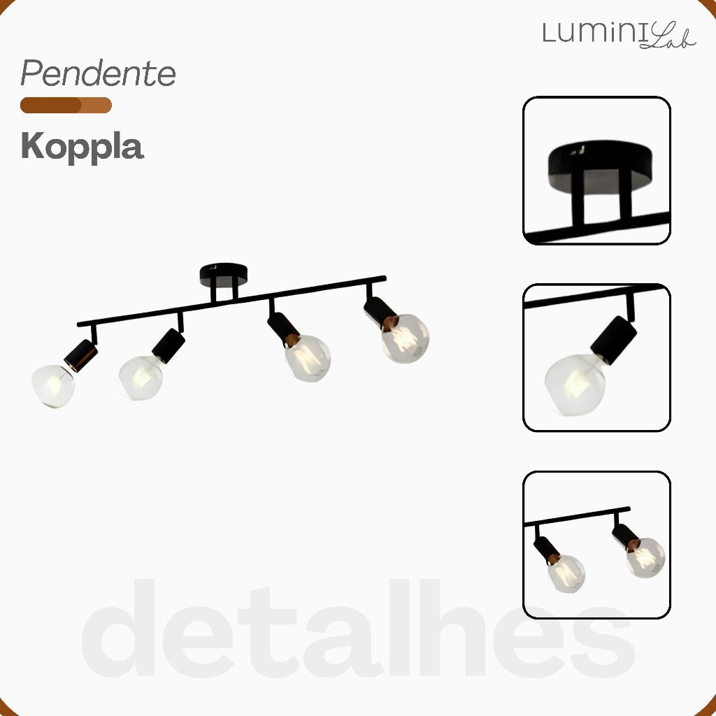 Spot Trilho Koppla Aluminio Teto E27 4 Luzes Lumini Lab