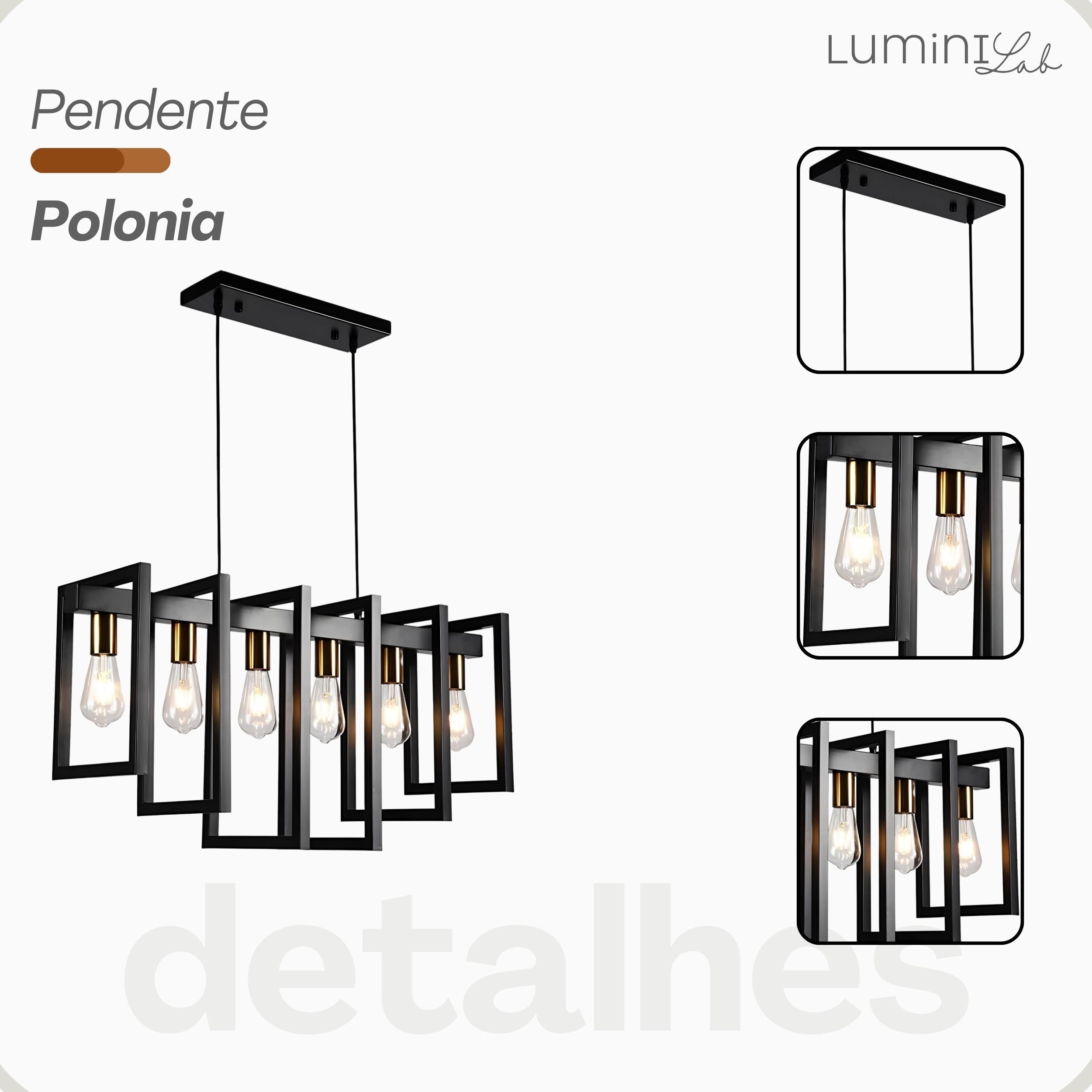 Pendente Polônia Aluminio 6 Luzes E27 Bivolt Lumini Lab