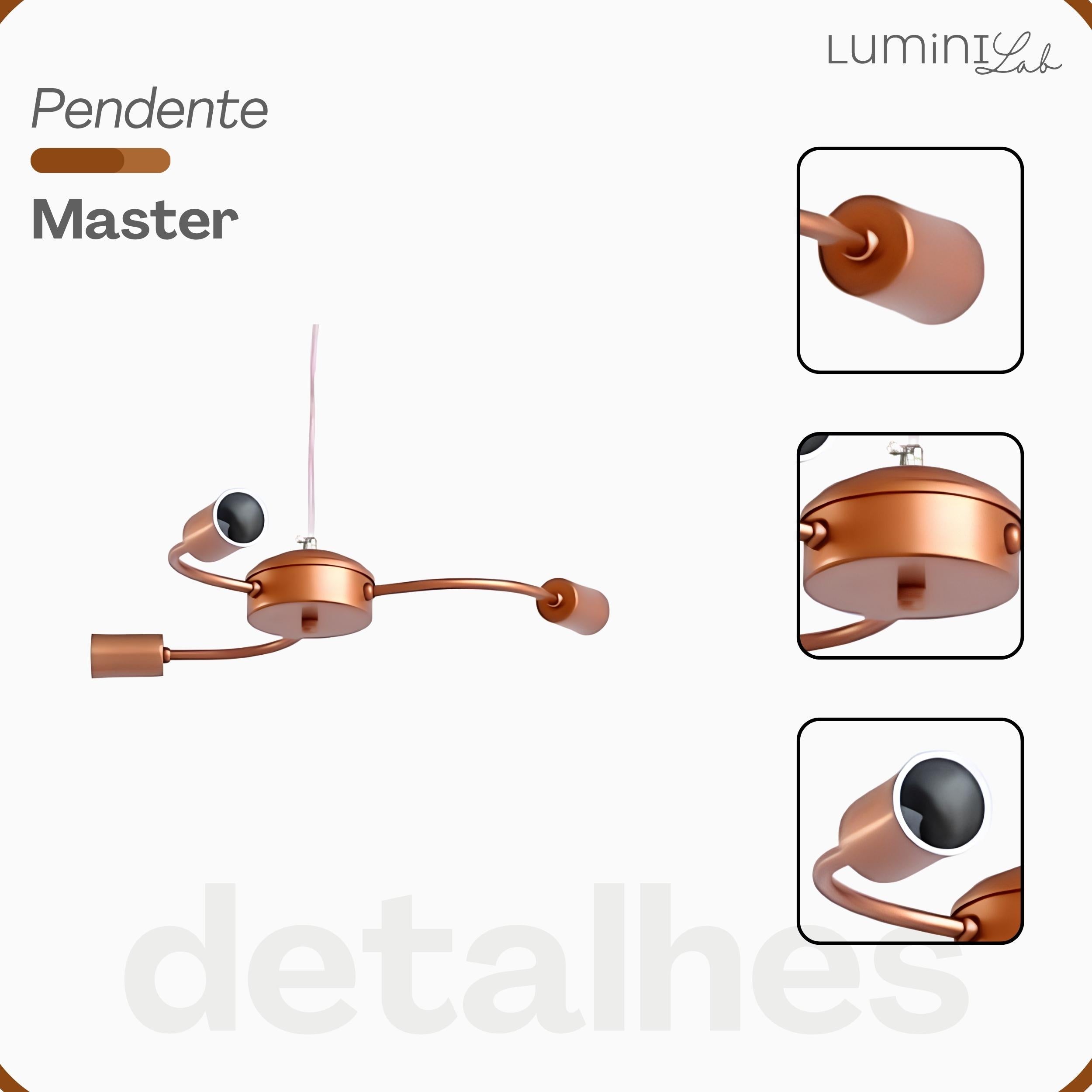 Pendente Master Aluminio Teto Cabo 1 metro 3 Luzes E27 Bivolt Lumini Lab