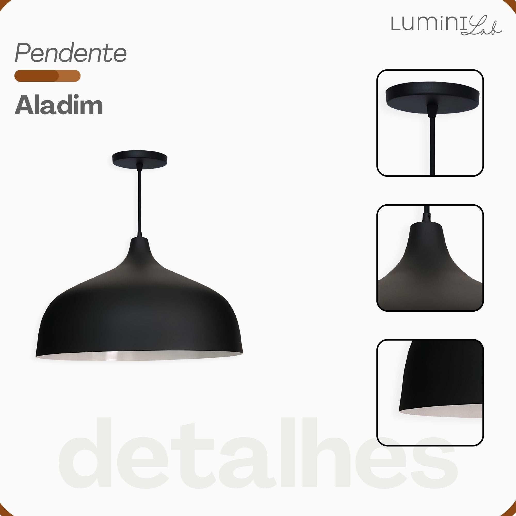 Pendente Aladim Aluminio Teto E27 1 Luz Lumini Lab